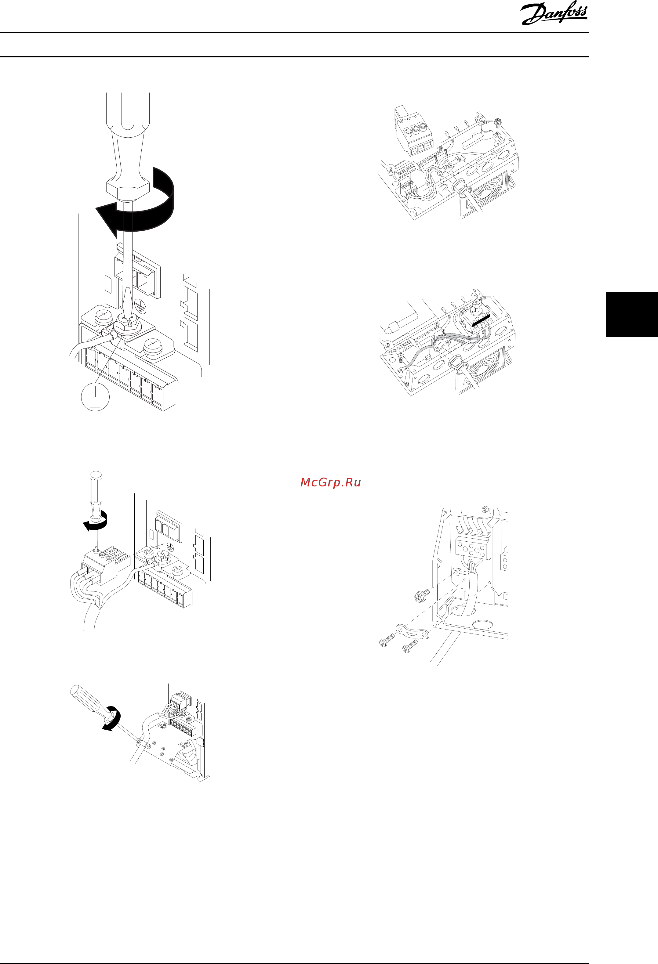 Danfoss VLT HVAC Drive FC-102P18KT4 [101/220] При использовании разъединителя корпус a4 a5 защитное заземление должно устанавливаться с левой стороны преобразователя частоты