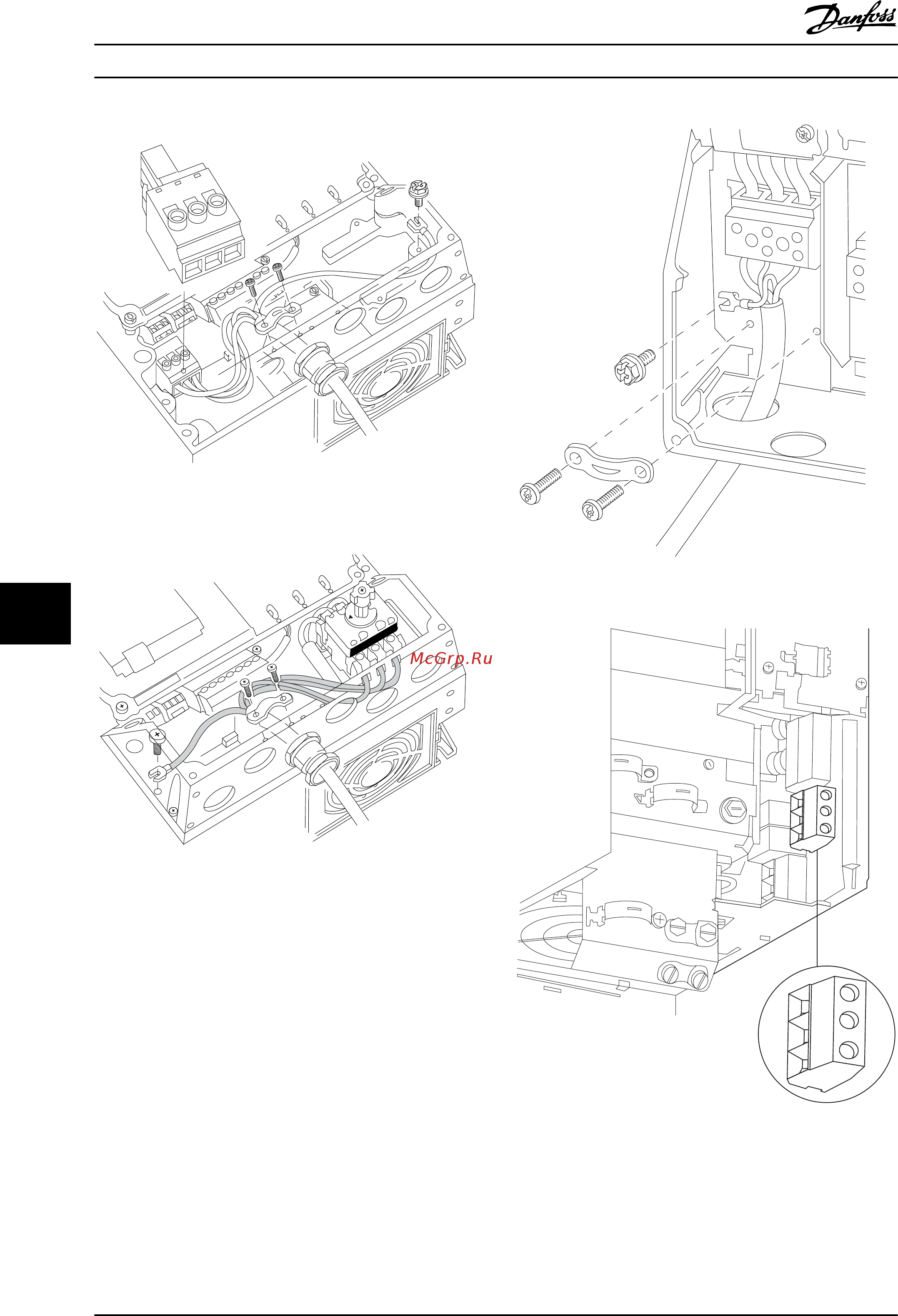 Danfoss VLT Automation Drive FC-301P1K1T2 [134/216] При использовании разъединителя корпуса a4 a5 защитное заземление должно устанавливаться с левой стороны преобразователя частоты