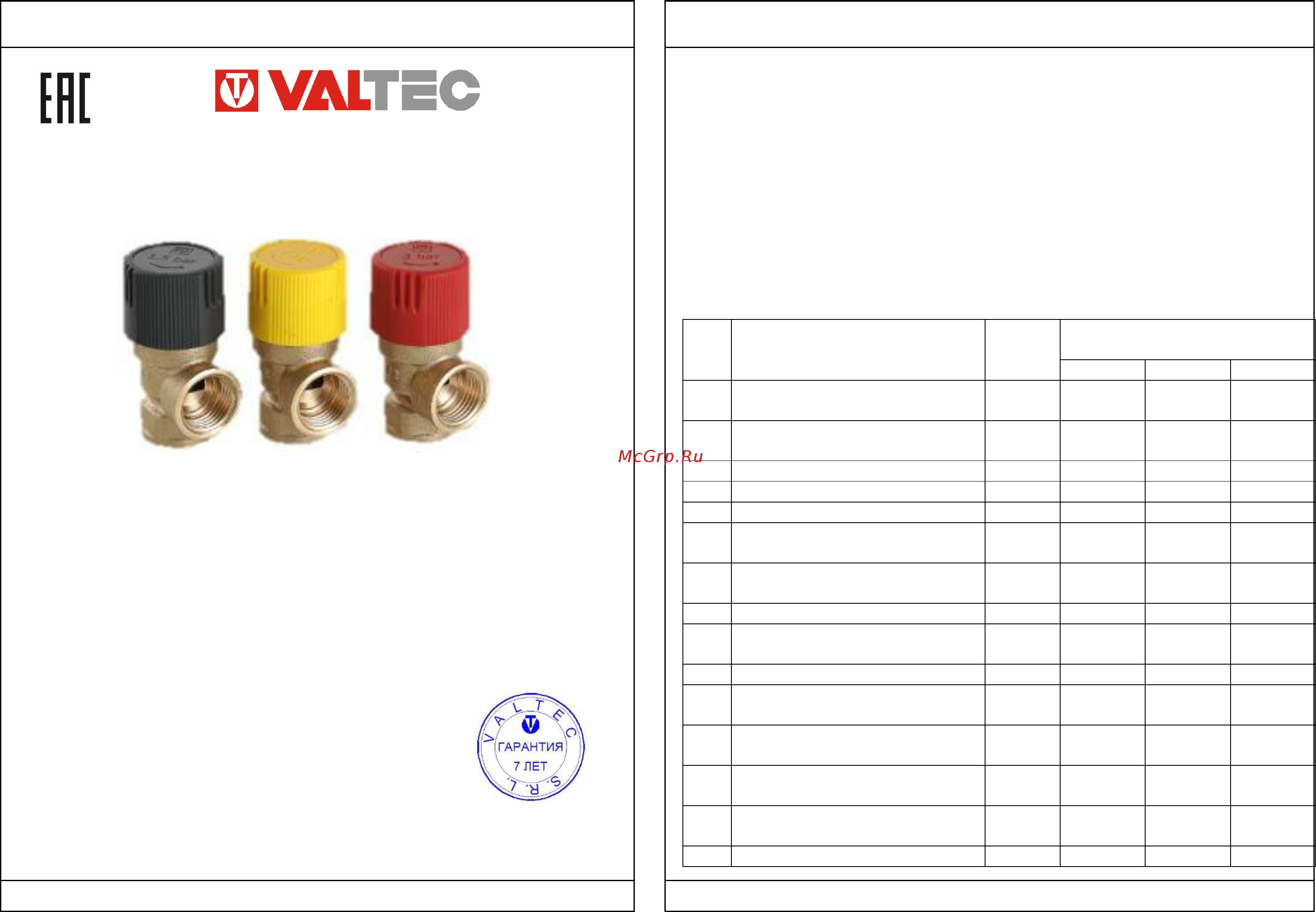 Valtec VT.0490.IG.0460 Технический паспорт онлайн