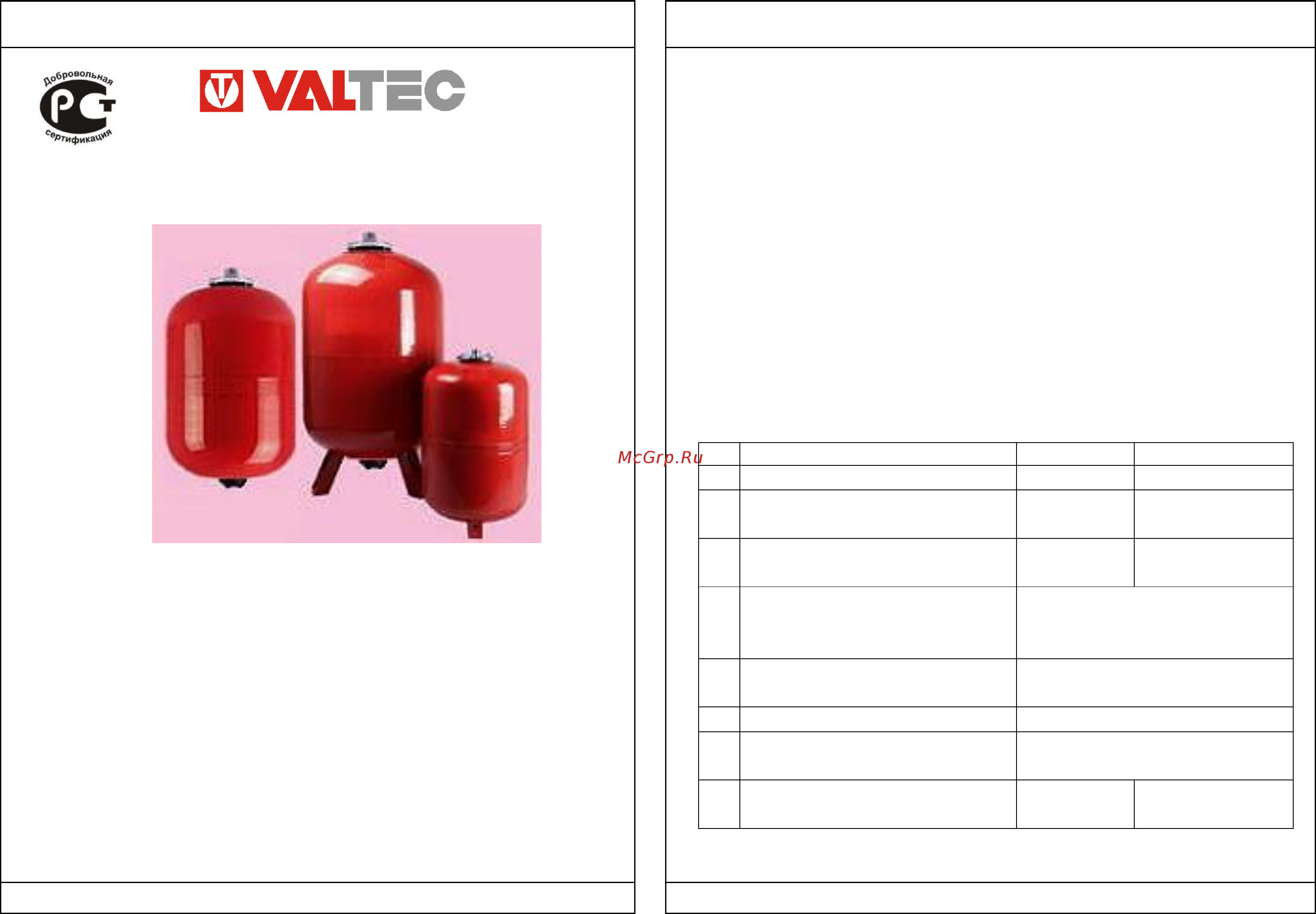 Valtec VT.RV.R.070150 Технический паспорт онлайн