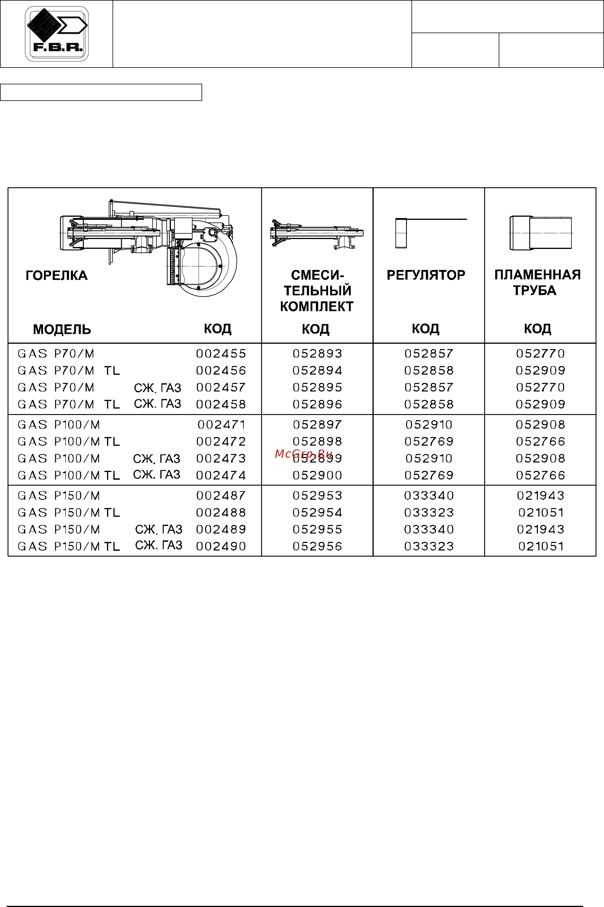 F.B.R. GAS P 100/M CE TL + R. CE-CT D1