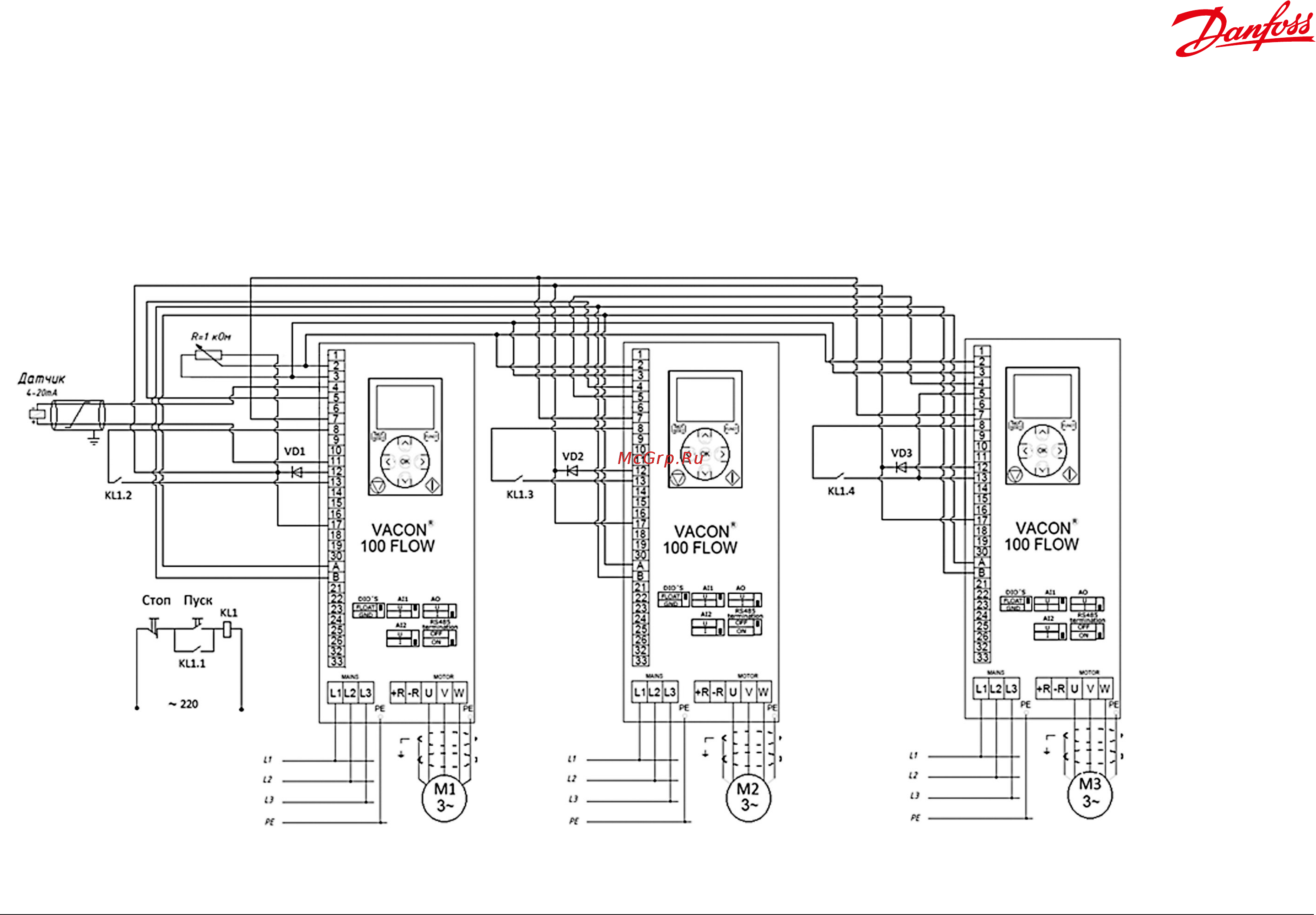 Vacon VACON0100-3L-0170-5-FLOW+IP54 [14/17] Режим несколько насосов несколько приводов