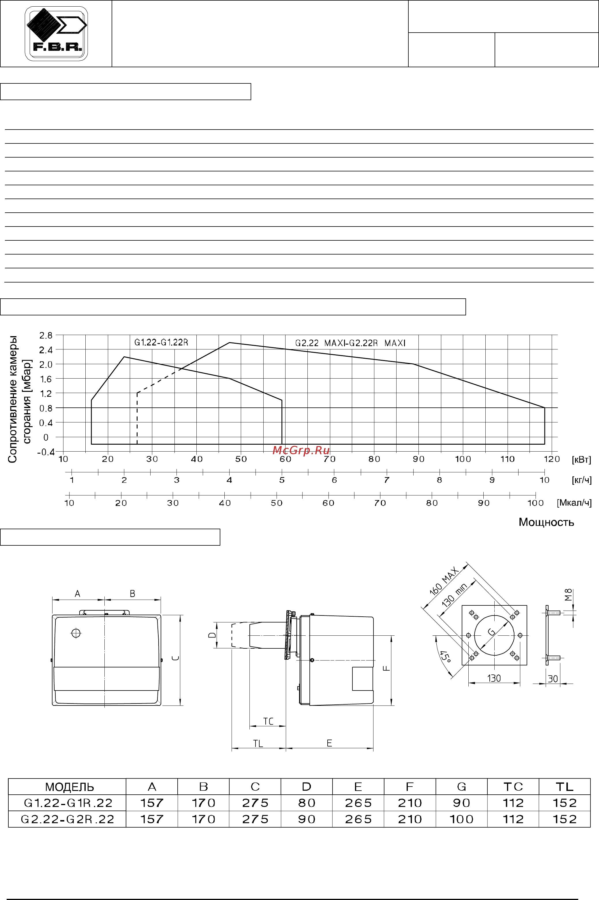 F.B.R. G 2 S MAXI TL [2/6] Габаритные размеры мм