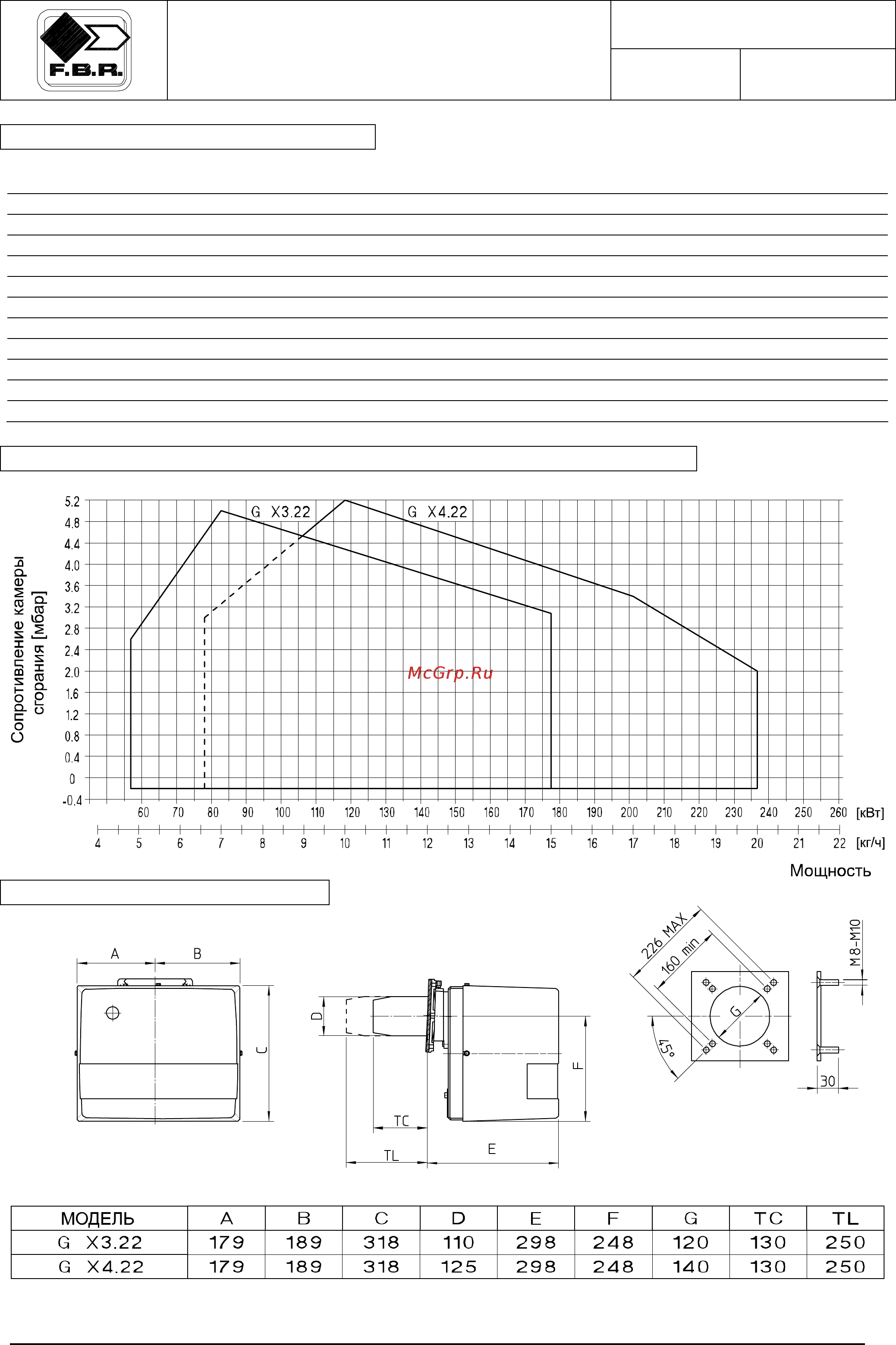 F.B.R. G 2 S MAXI TL [3/6] Горелки жидкотопливные двухступенчатые с одной форсункой серия 2001