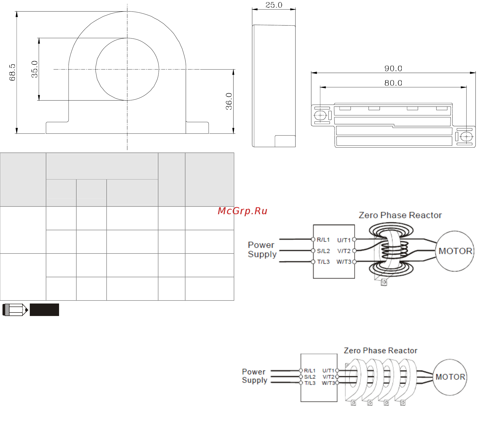 Delta Electronics VFD037CB43A-20 [49/363] Zero phase reactors