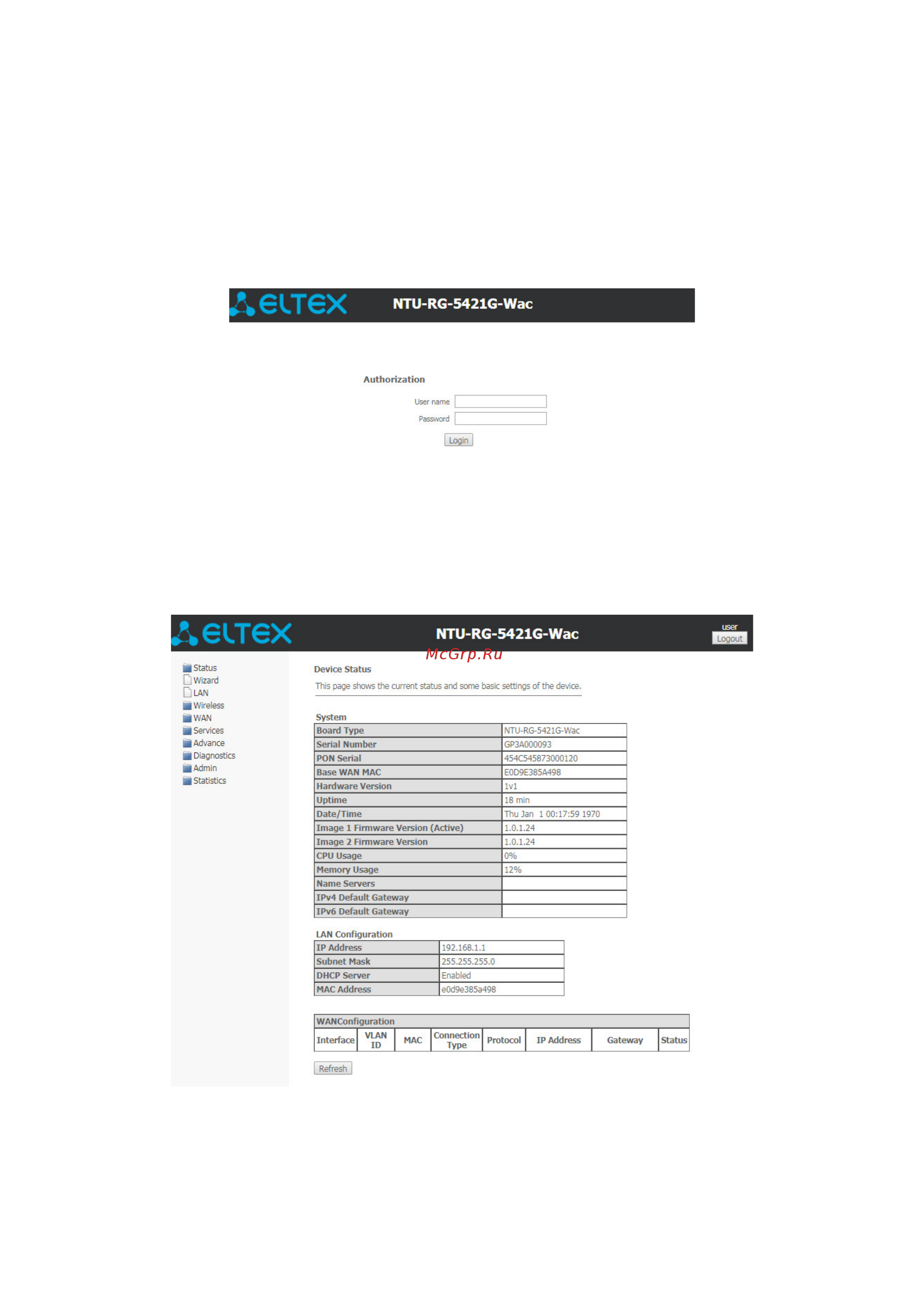 Eltex ONT NTU-RG-5421G-WAC [18/45] Настройка устройств через web интерфейс доступ пользователя