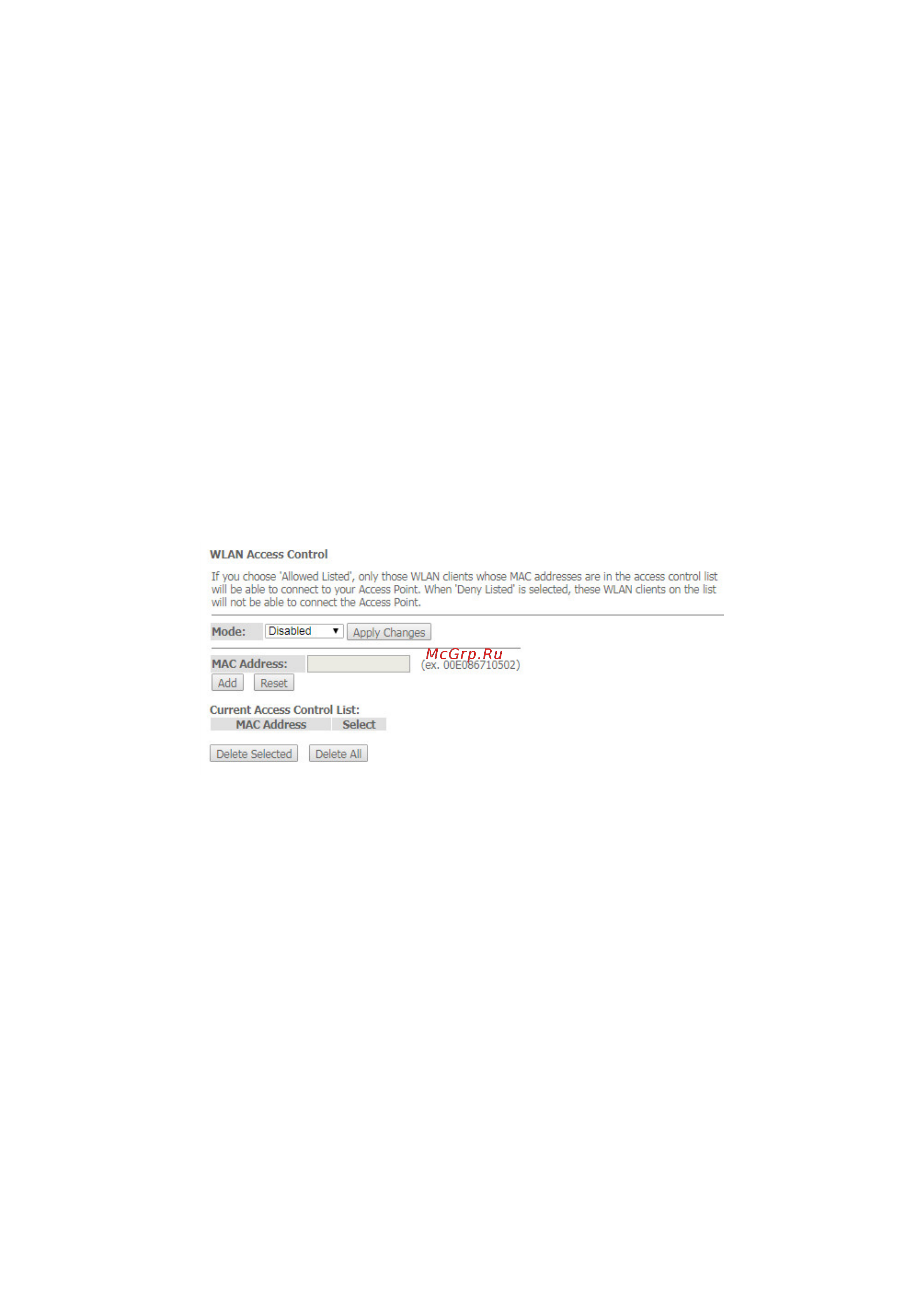Eltex ONT NTU-RG-5421G-WAC [24/45] Подменю access control настройка доступа