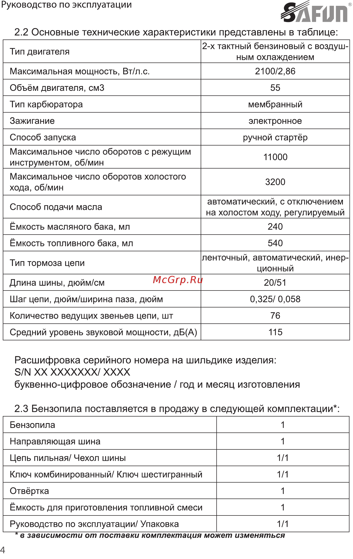 SAFUN GCS-55-20 0020201 [4/32] Основные технические характеристики представлены в таблице