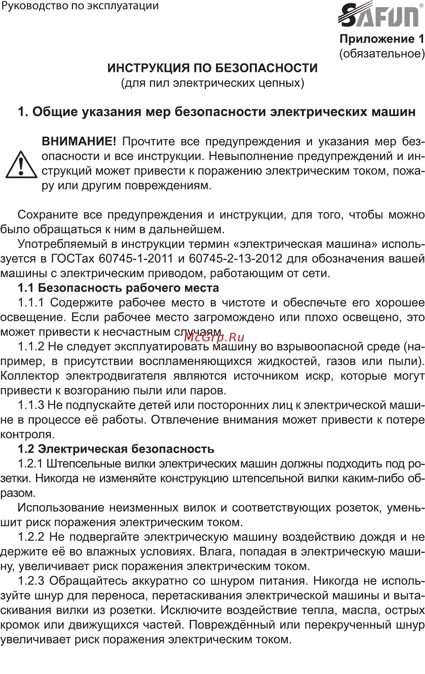 SAFUN ECS-2500-16 0010302 [18/28] Общие указания мер безопасности электрических машин