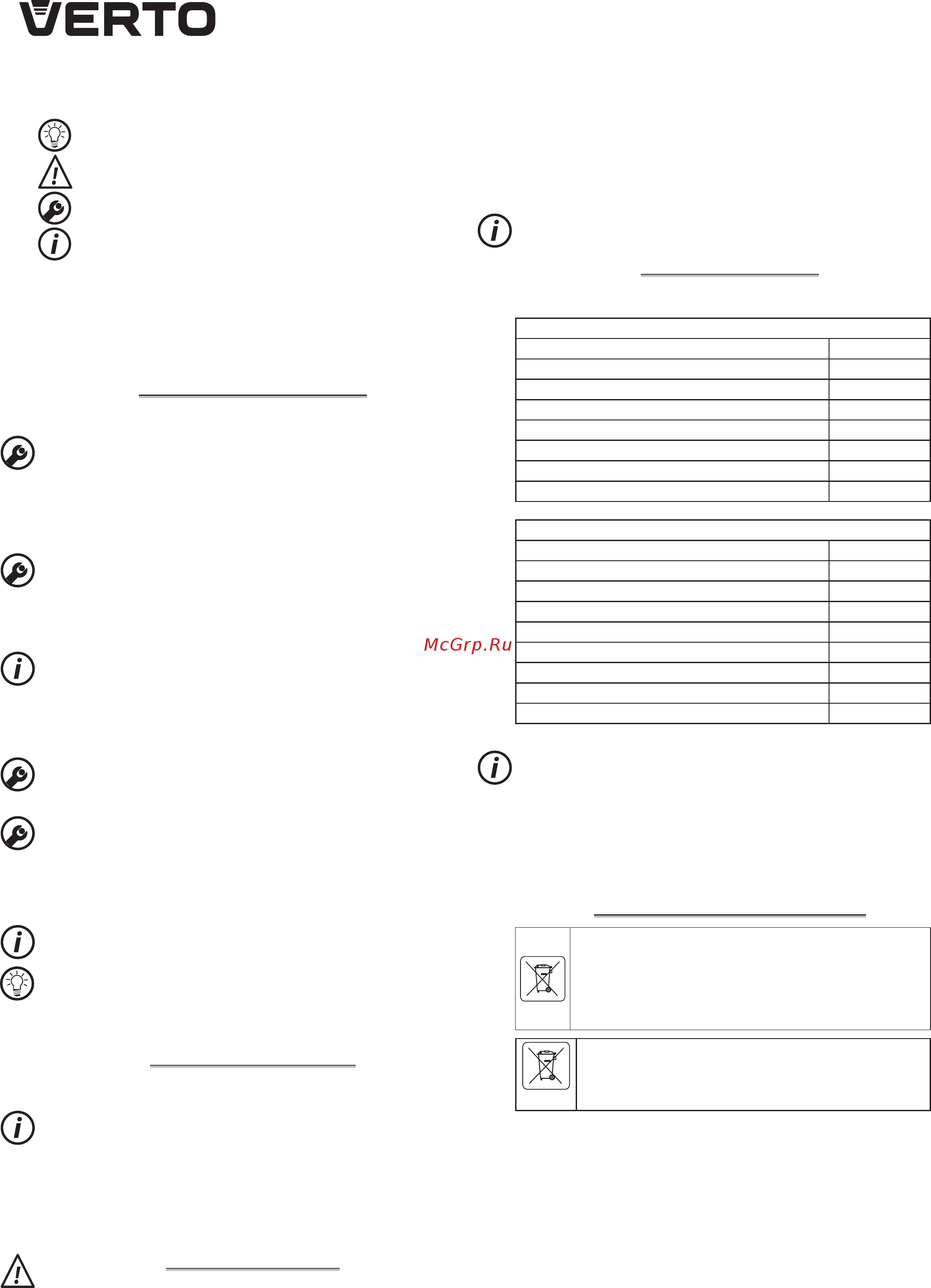 Verto VES 18В Li-Ion 52G506-0 [46/52] Parametros técnicos
