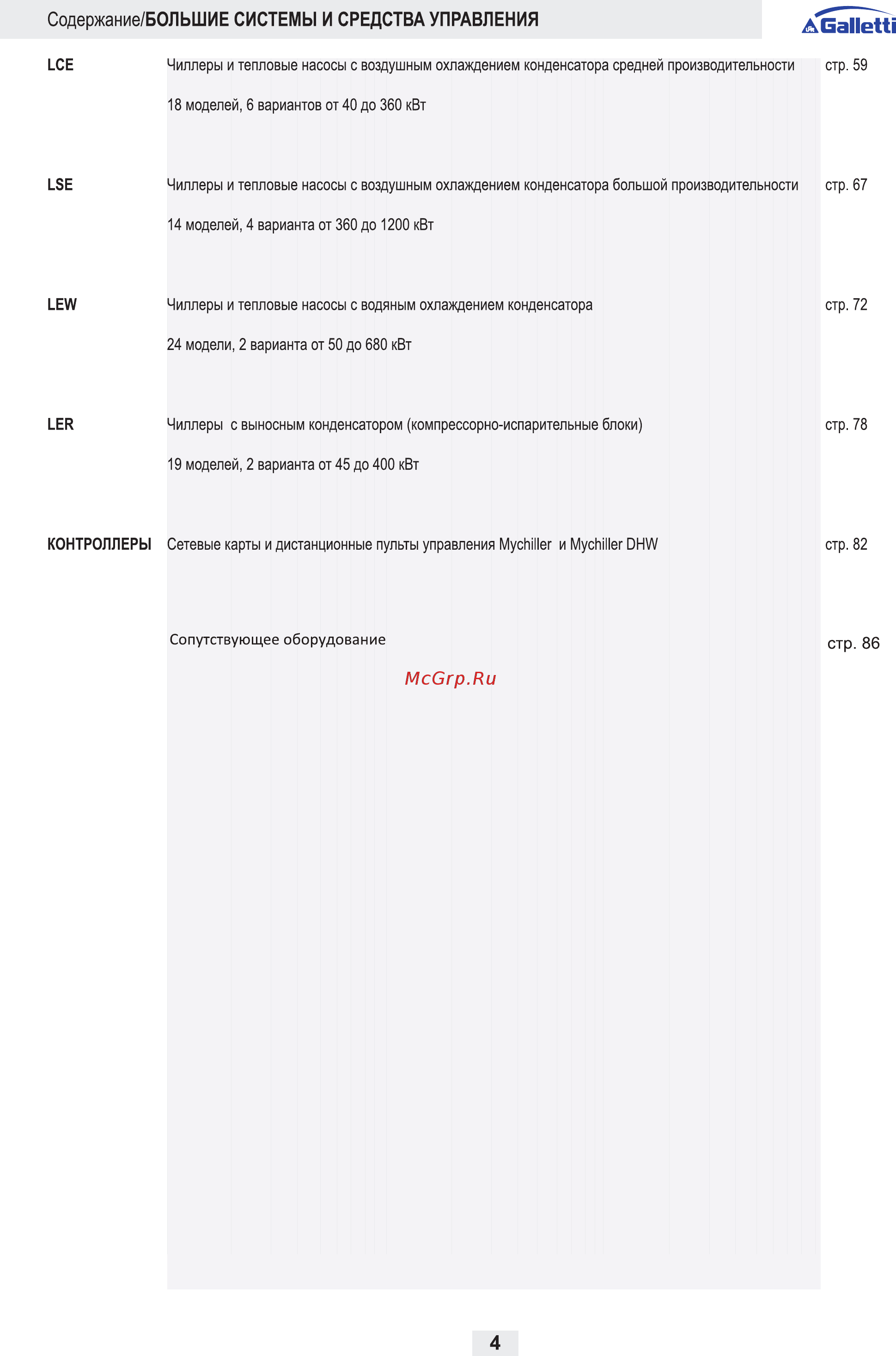 Galletti LCE 324 HQ [4/88] Сопутствующее оборудование