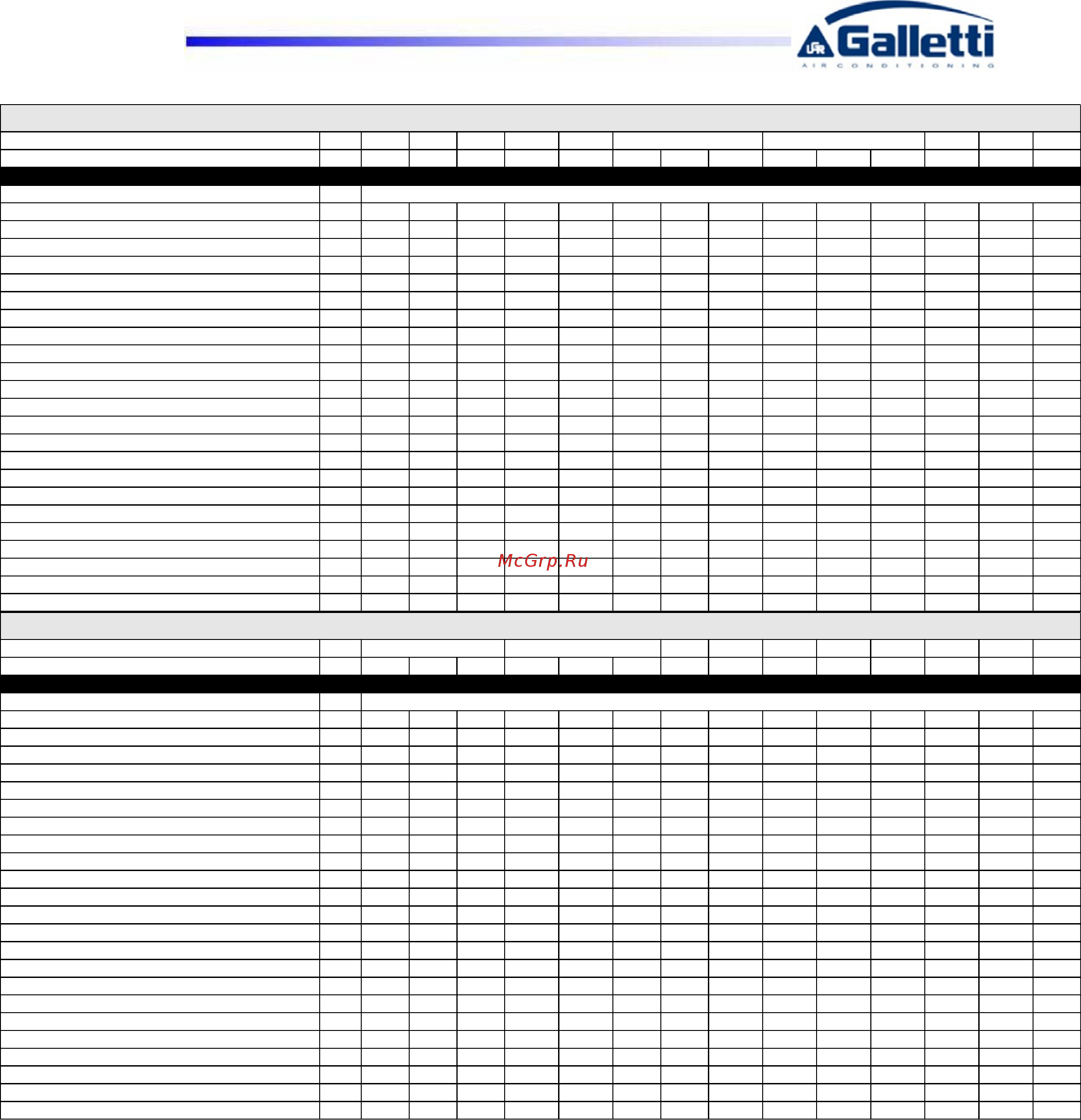 Galletti LCE 052 HS [44/64] Cooling mode outdoor air temperature 35 c water temperature 12 c 7 c sound power measured according to standards iso 3741 iso 3744 and en 29614 1 sound pressure measured at a distance of 10 m and a height of 1 m above the ground in a clear field