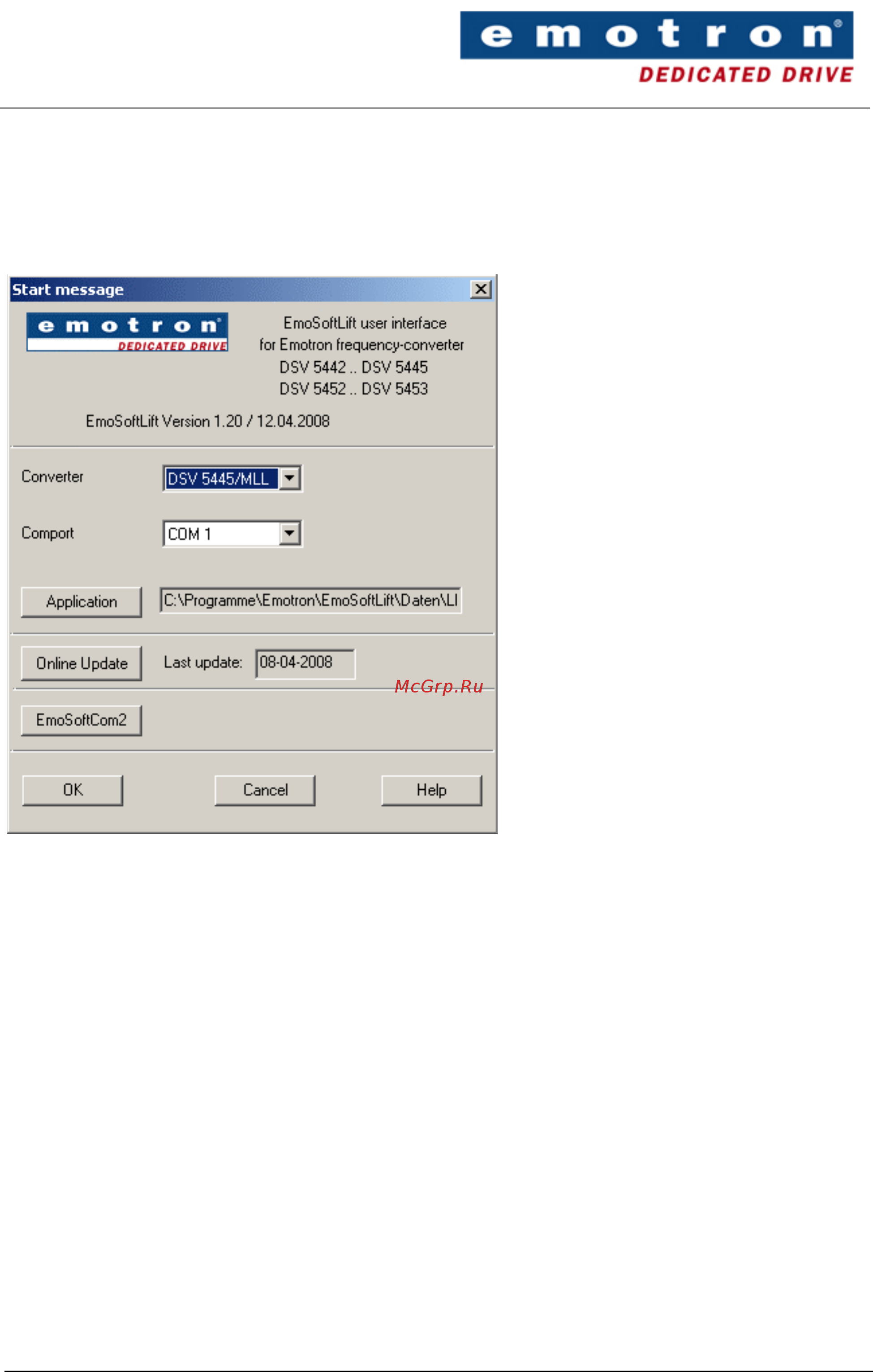 Emotron CDU/CDX 48-026 [29/82] Emosoftlift start message