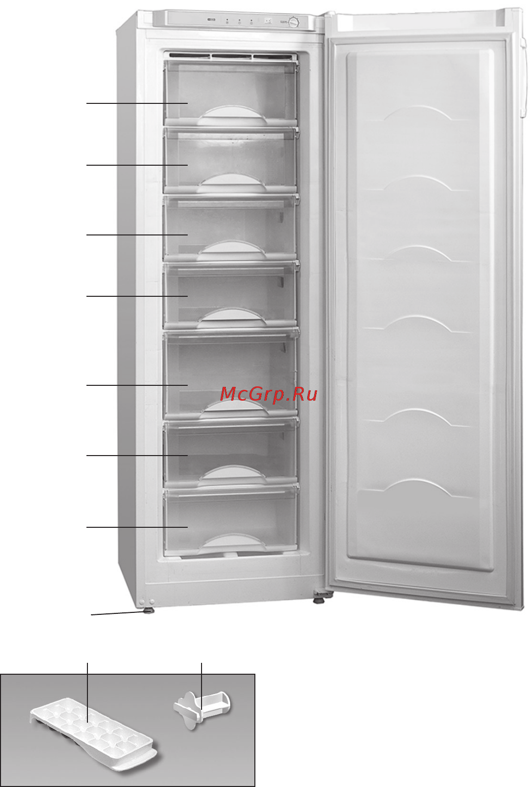 MPM MPM-164-ZS-08/A [5/12] Niespełnienia poleceń dotyczących bezpieczeństwa zawartych w instrukcji obsługi uszkodzenia części składowych także przez zwierzęta lub insekty uwaga w celu uniknięcia uszkodzenia części z tworzyw sztucznych zabrania się przemieszczania zamrażarki za rękojeść drzwi oraz za osłonę dekoracyjną