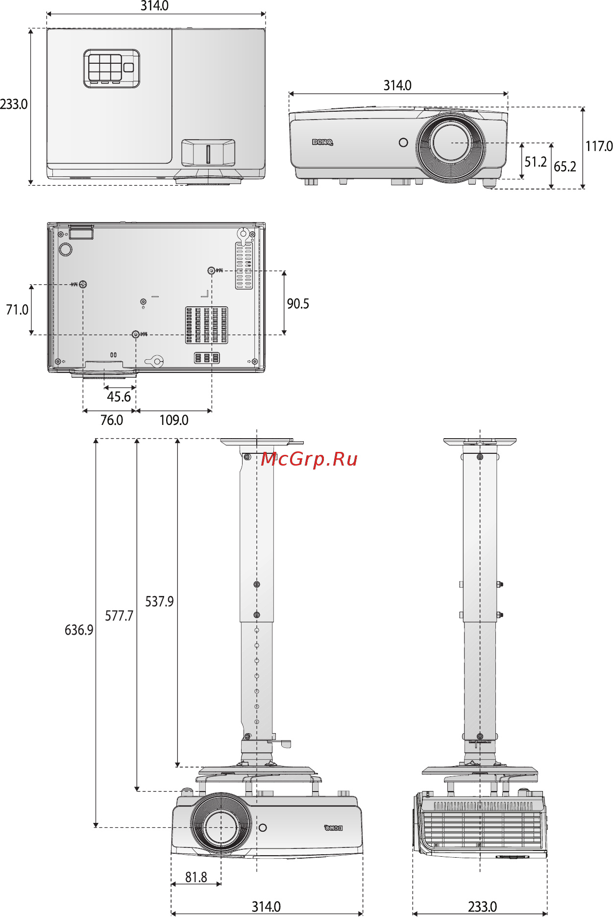 Benq SX751 [72/81] Габаритные размеры