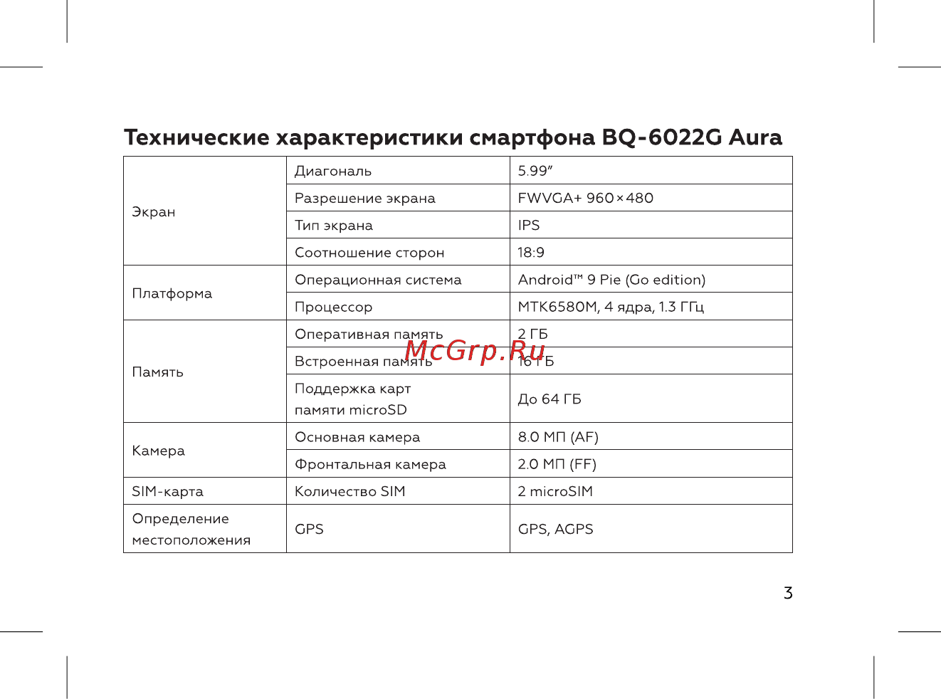 BQ BQ-6022G Aura [5/72] Технические характеристики смартфона bq 6022g aura