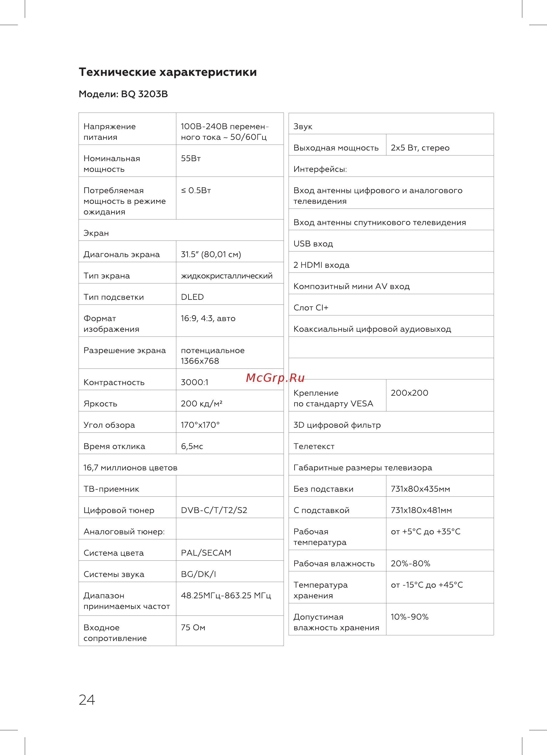 BQ 3203B [26/28] Технические характеристики