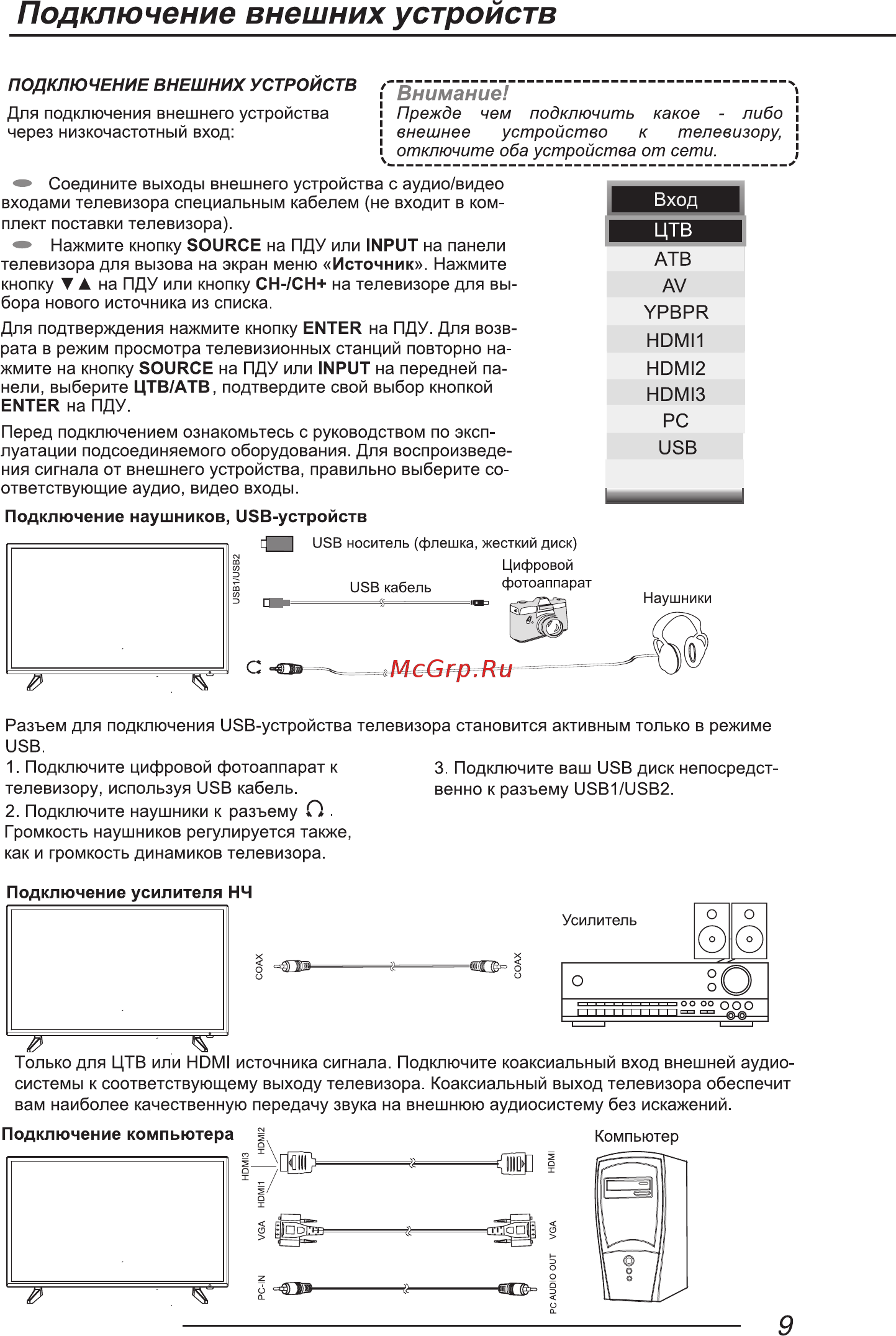 Hartens HTV-43FHD03B [11/40] Подключение внешних устройств
