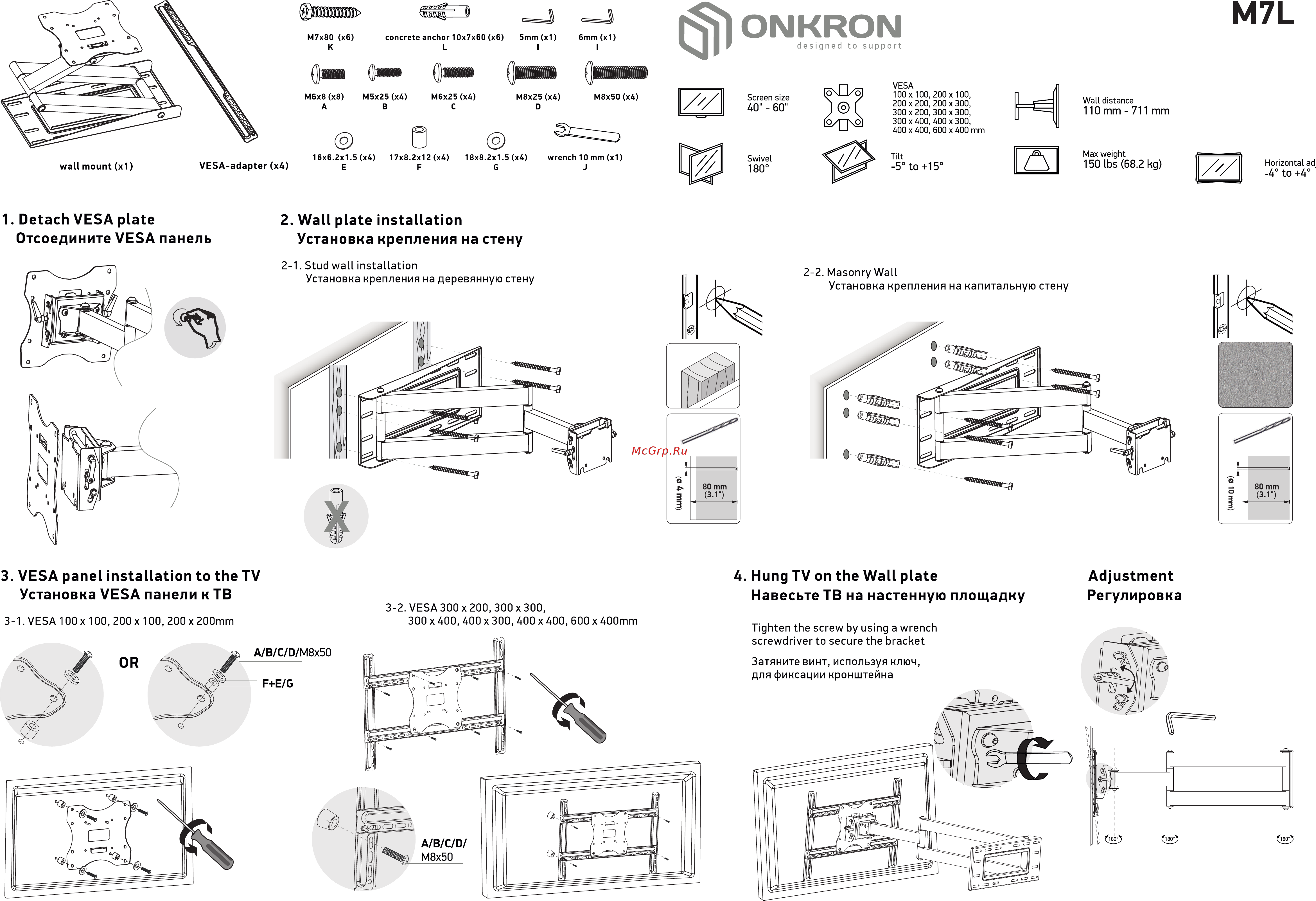 ONKRON M7L [2/2] Установка крепления на стену