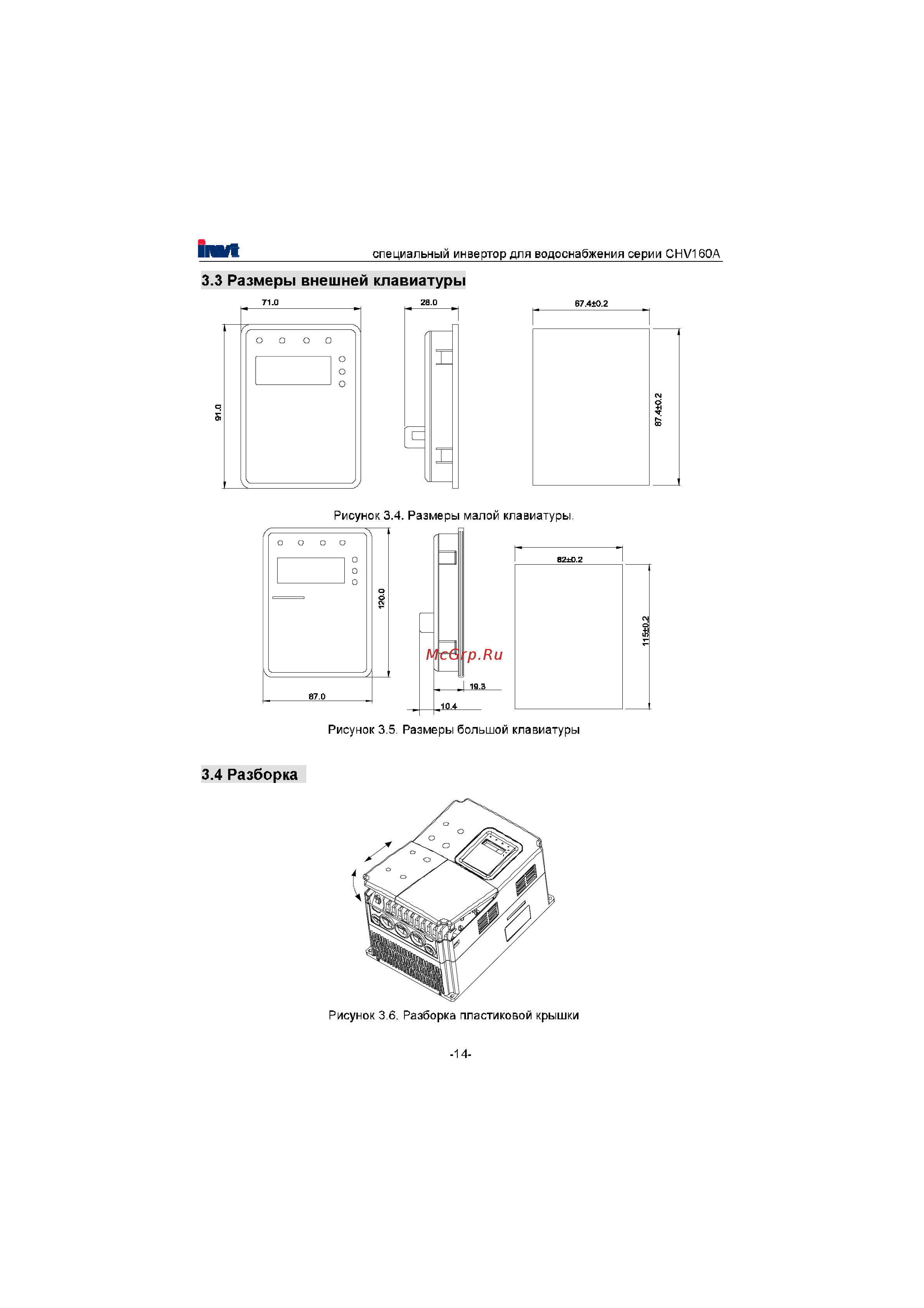 Invt CHV160A-022-4 [15/180] Размеры внешней клавиатуры