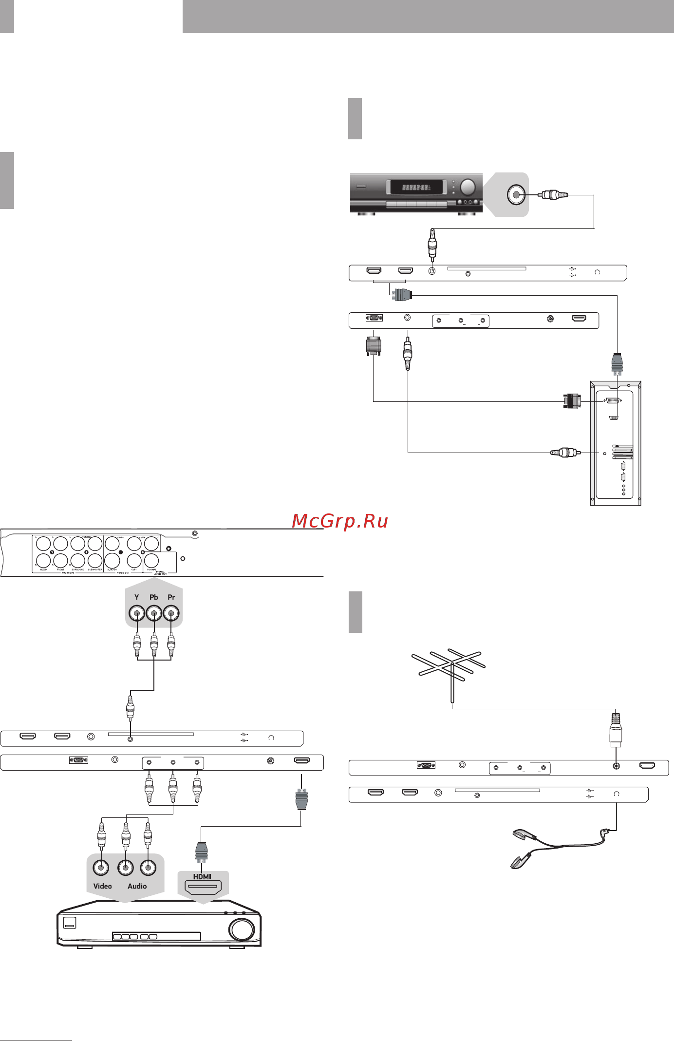 BBK 32LEM-1060/T2C [5/8] Подключение к спутниковым ресиверам цифровым телевизионным тюнерам и цифровому устройству игровая приставка dvd плеер и т п