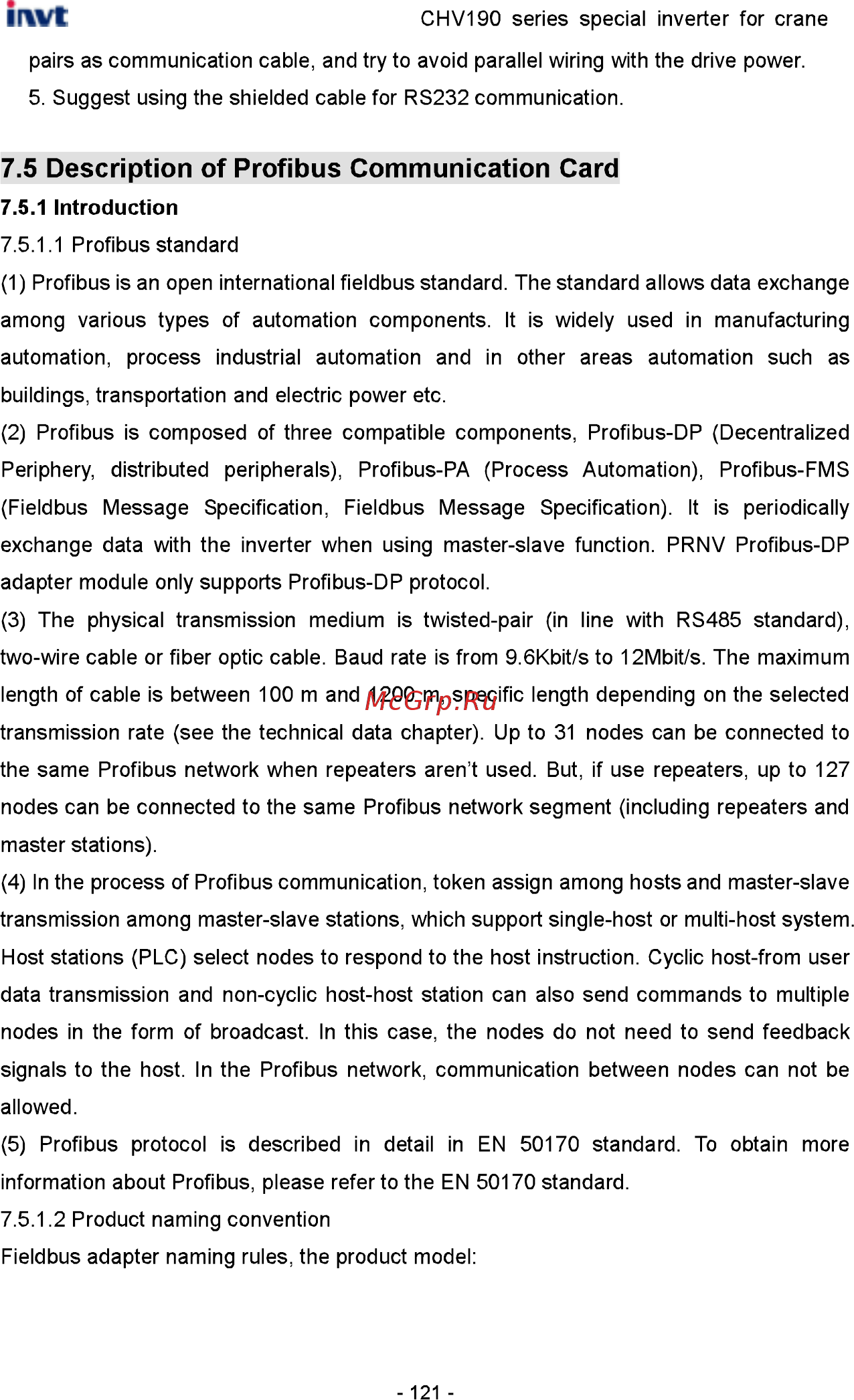 Invt CHV190-5R5G-4 [122/242] Description of profibus communication card