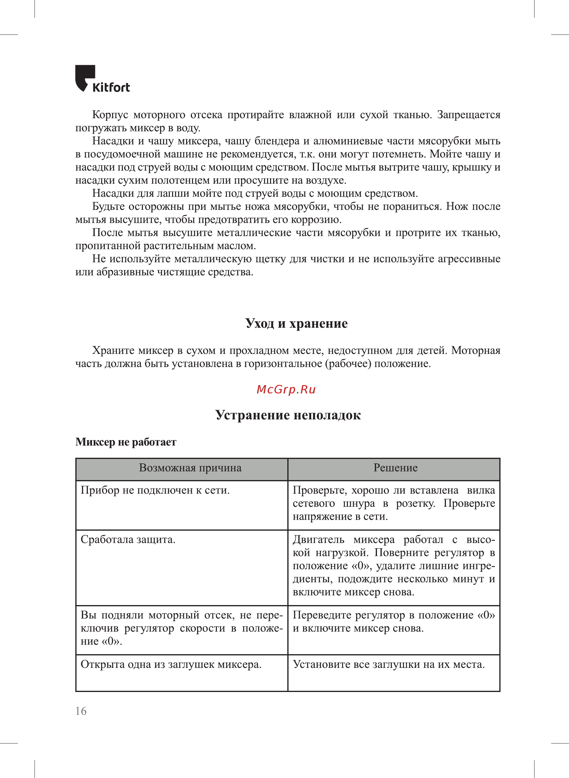 Kitfort KT-1371 [16/20] Устранение неполадок