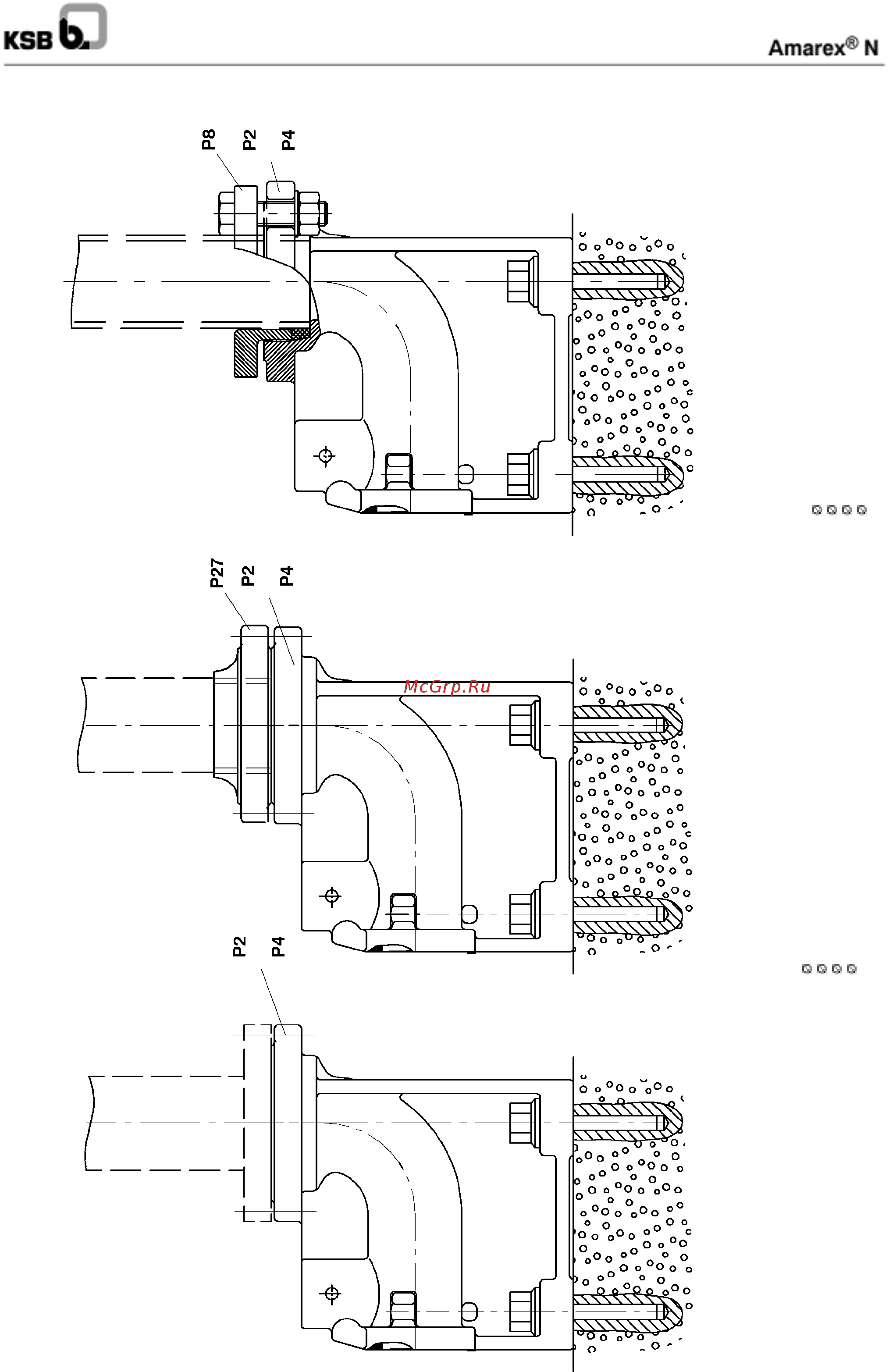 KSB Amarex S 50-172/012 39100021 [30/40] Различные способы присоединения напорного трубопровода к одному