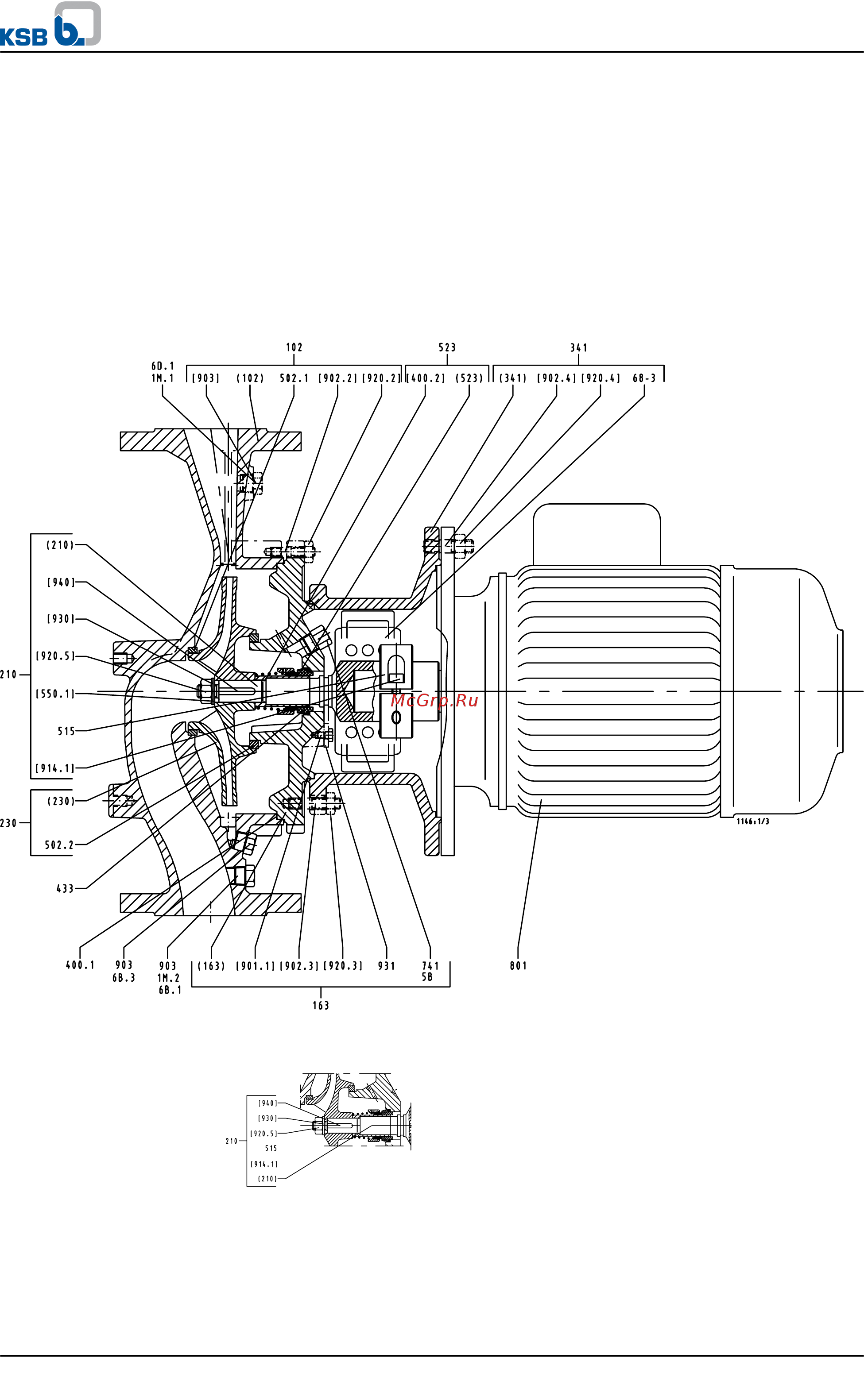 KSB Etaline ETL-200-200-250 225S [53/58] Общая схема со спецификацией деталей