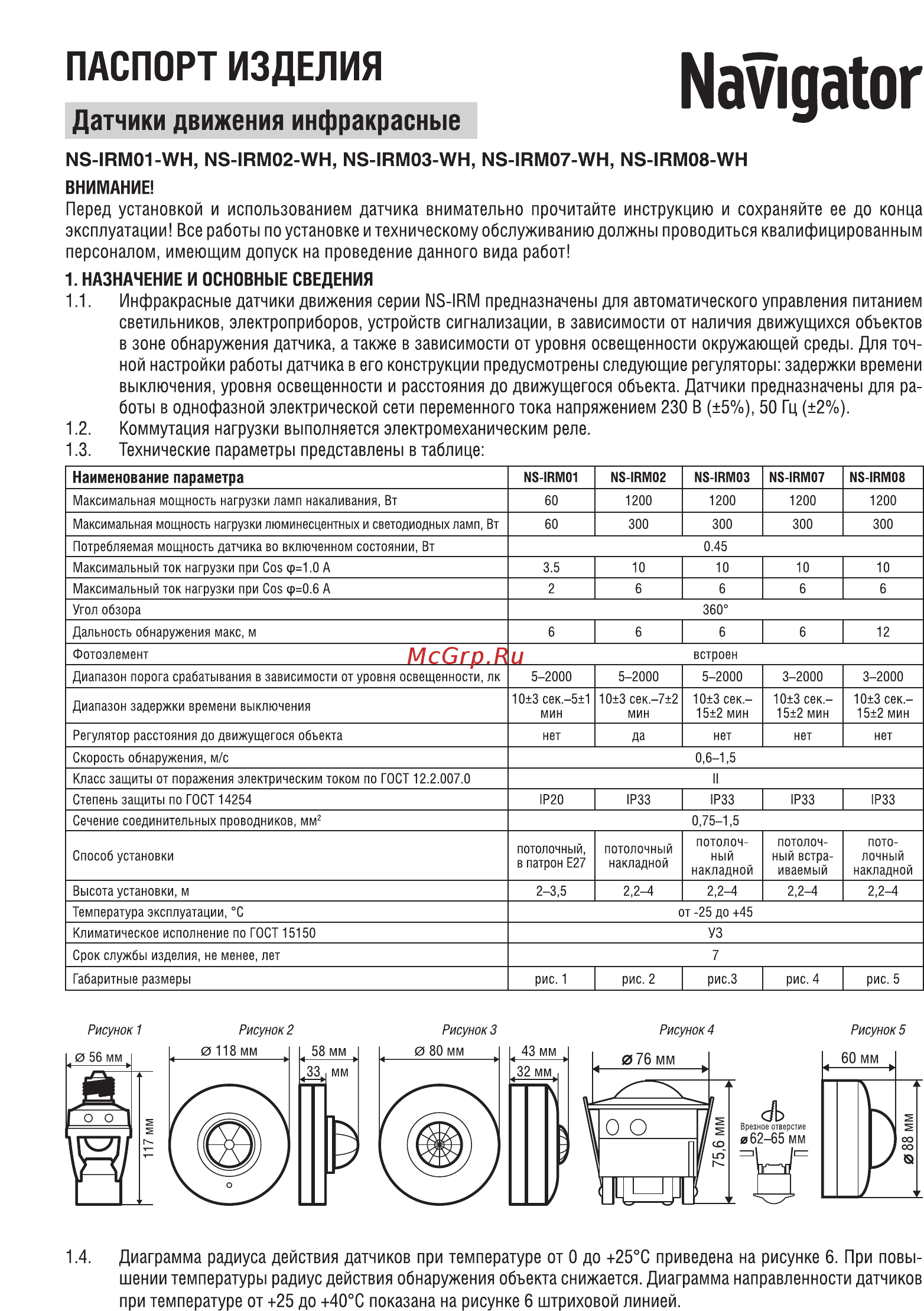 Navigator NS-IRM02-WH Паспорт изделия онлайн