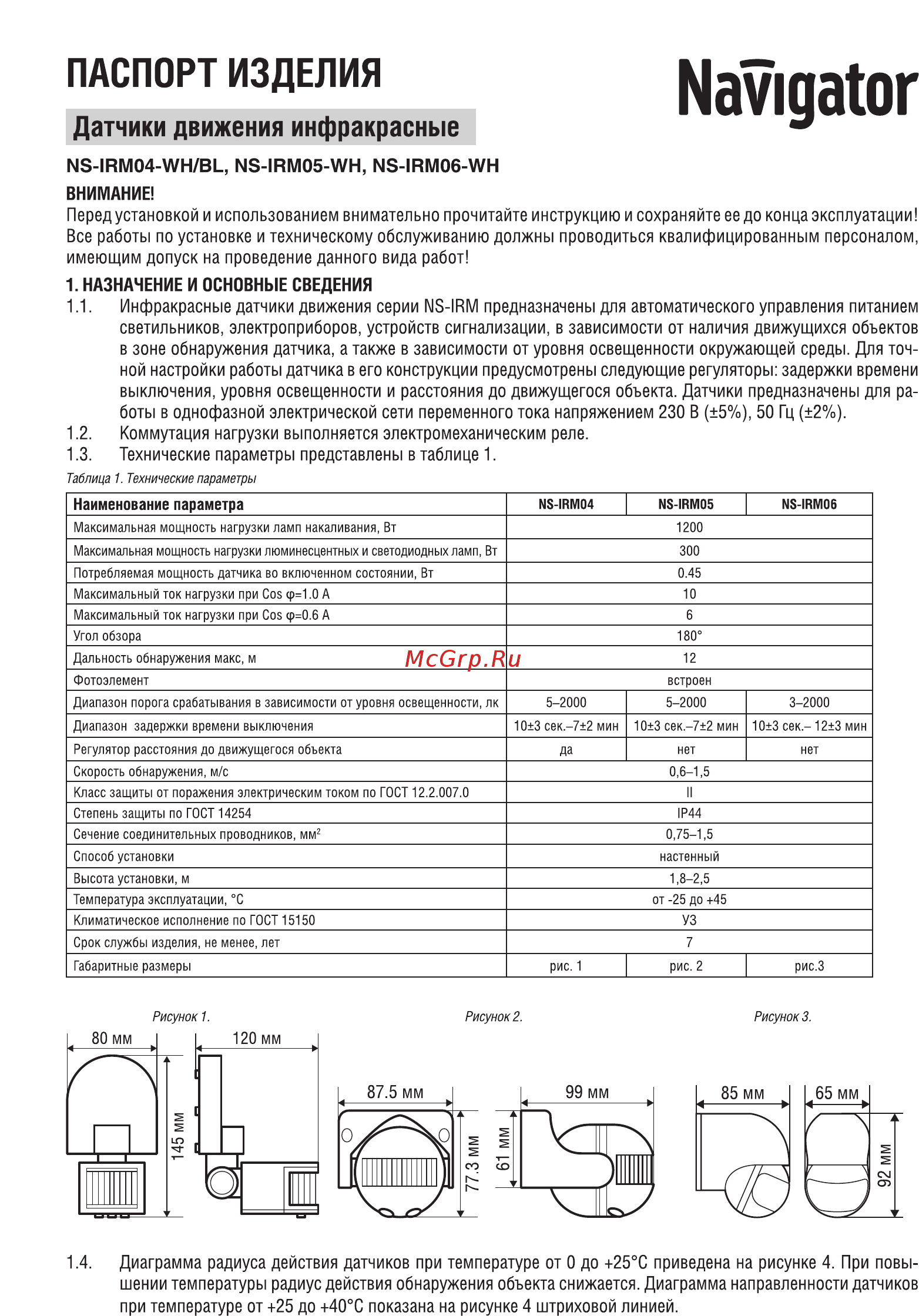 Navigator NS-IRM04-WH Паспорт изделия онлайн