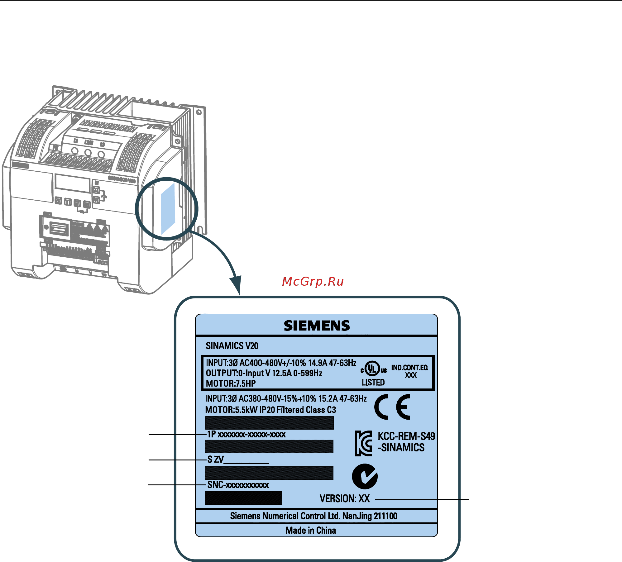 Siemens 6SL3210-5BE32-2UV0 [19/371] Шильдик преобразователя