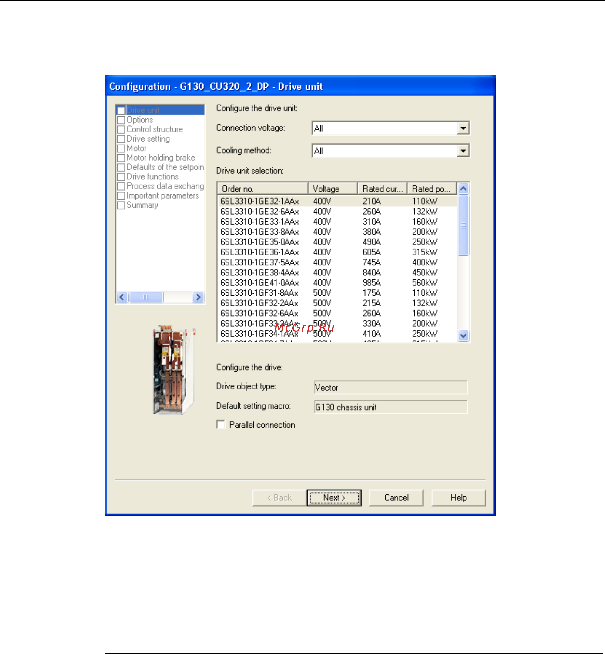 Siemens 6SL3310-1GE36-1AA3 [121/488] Конфигурирование приводного устройства