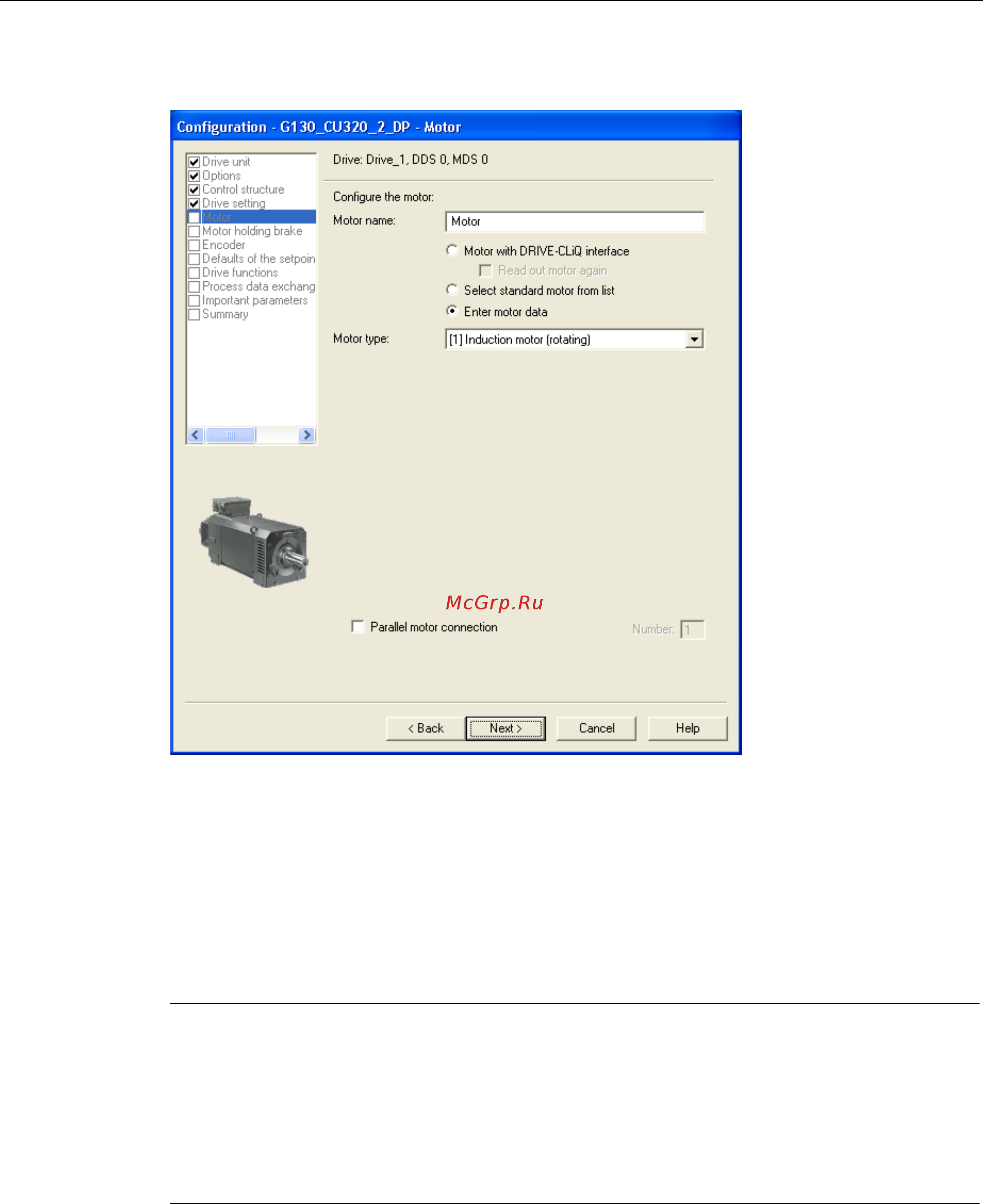 Siemens 6SL3310-1GE36-1AA3 [126/488] Конфигурирование двигателя выбор типа двигателя