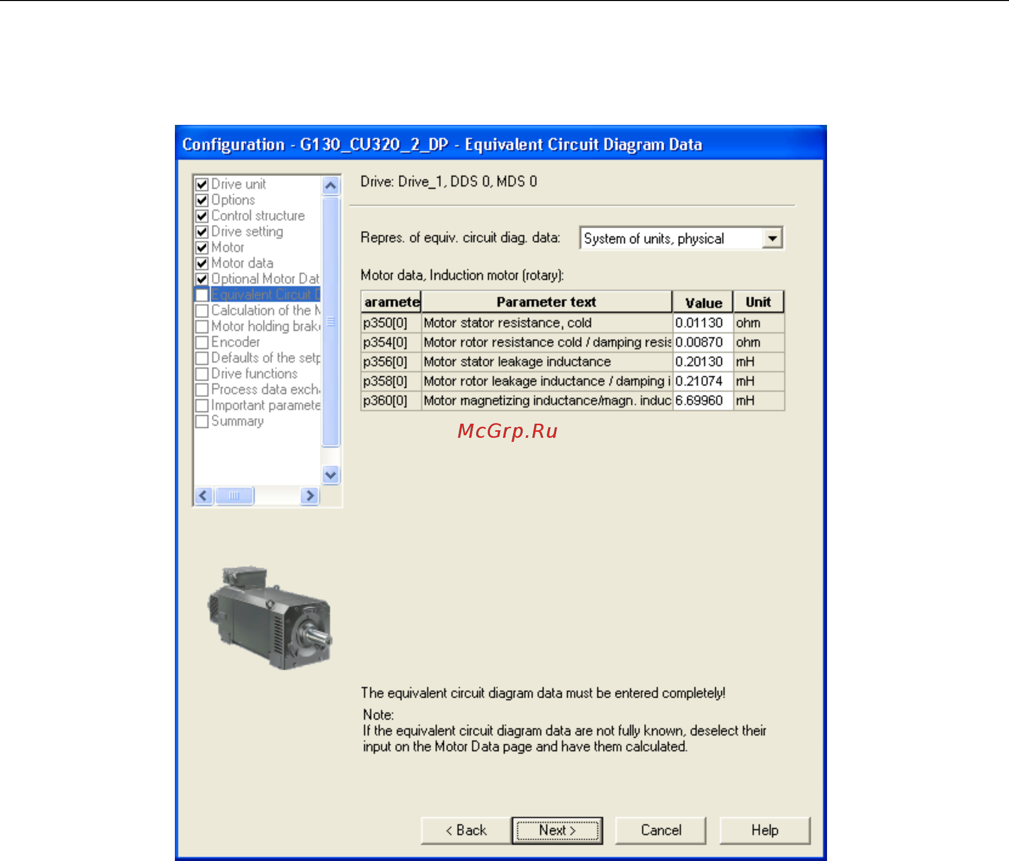 Siemens 6SL3310-1GE36-1AA3 [129/488] Конфигурирование двигателя ввод данных эквивалентной схемы