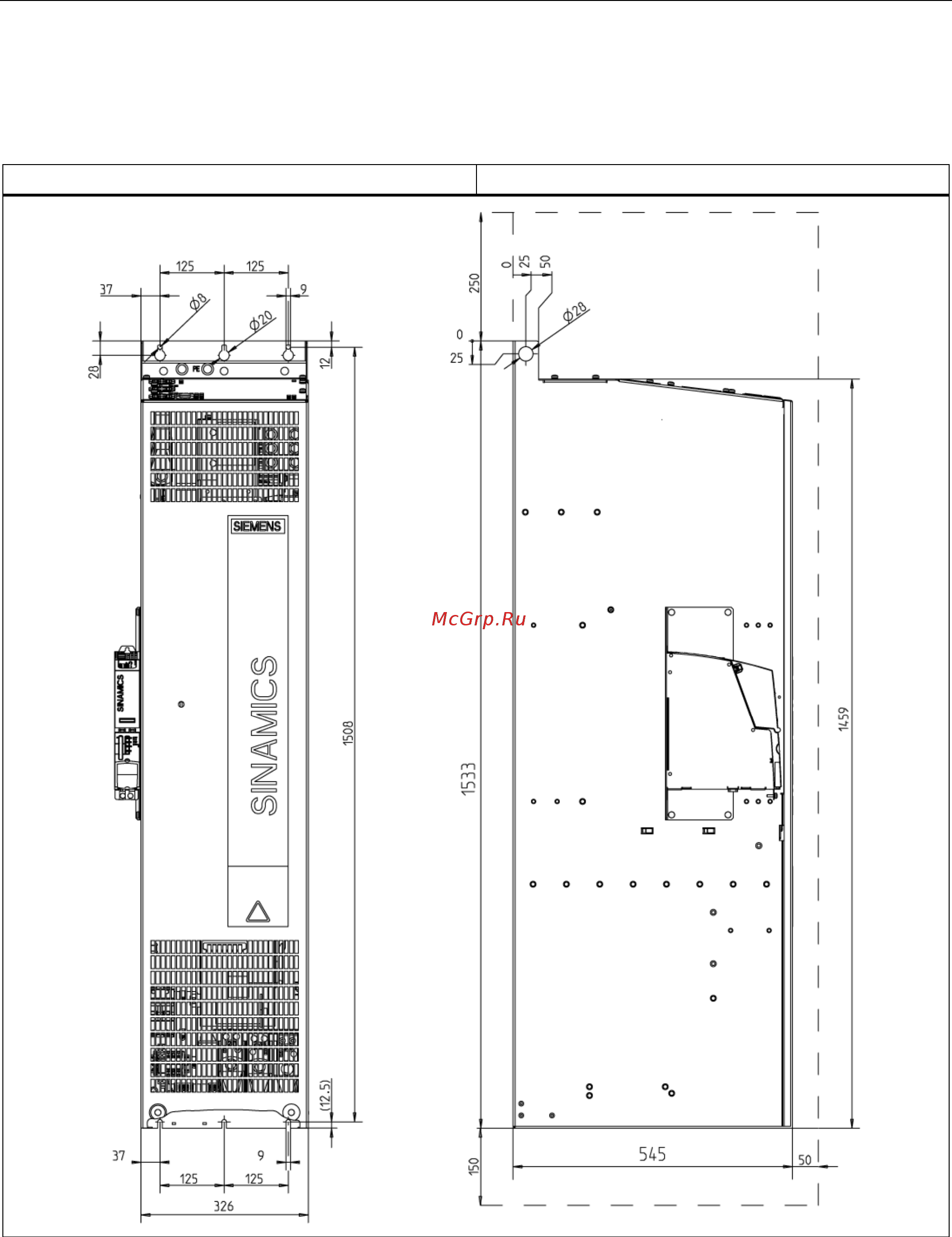 Siemens 6SL3310-1GE36-1AA3 [33/488] Габаритный чертеж для типоразмера gx
