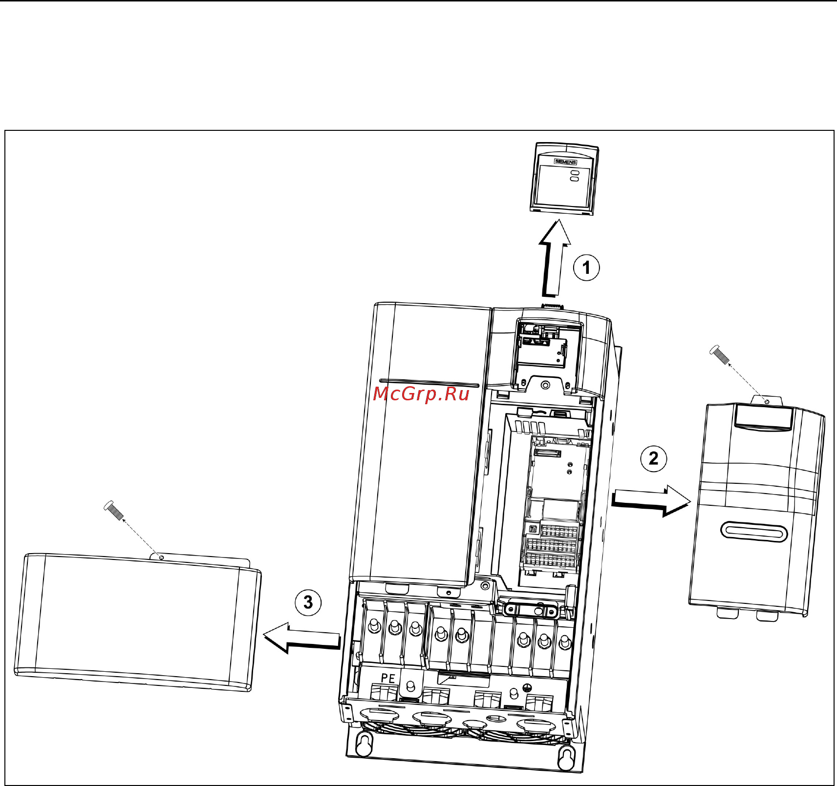 Siemens 6SE6430-2UD35-5FA0 [97/118] B демонтаж лицевых панелей исполнение d и e