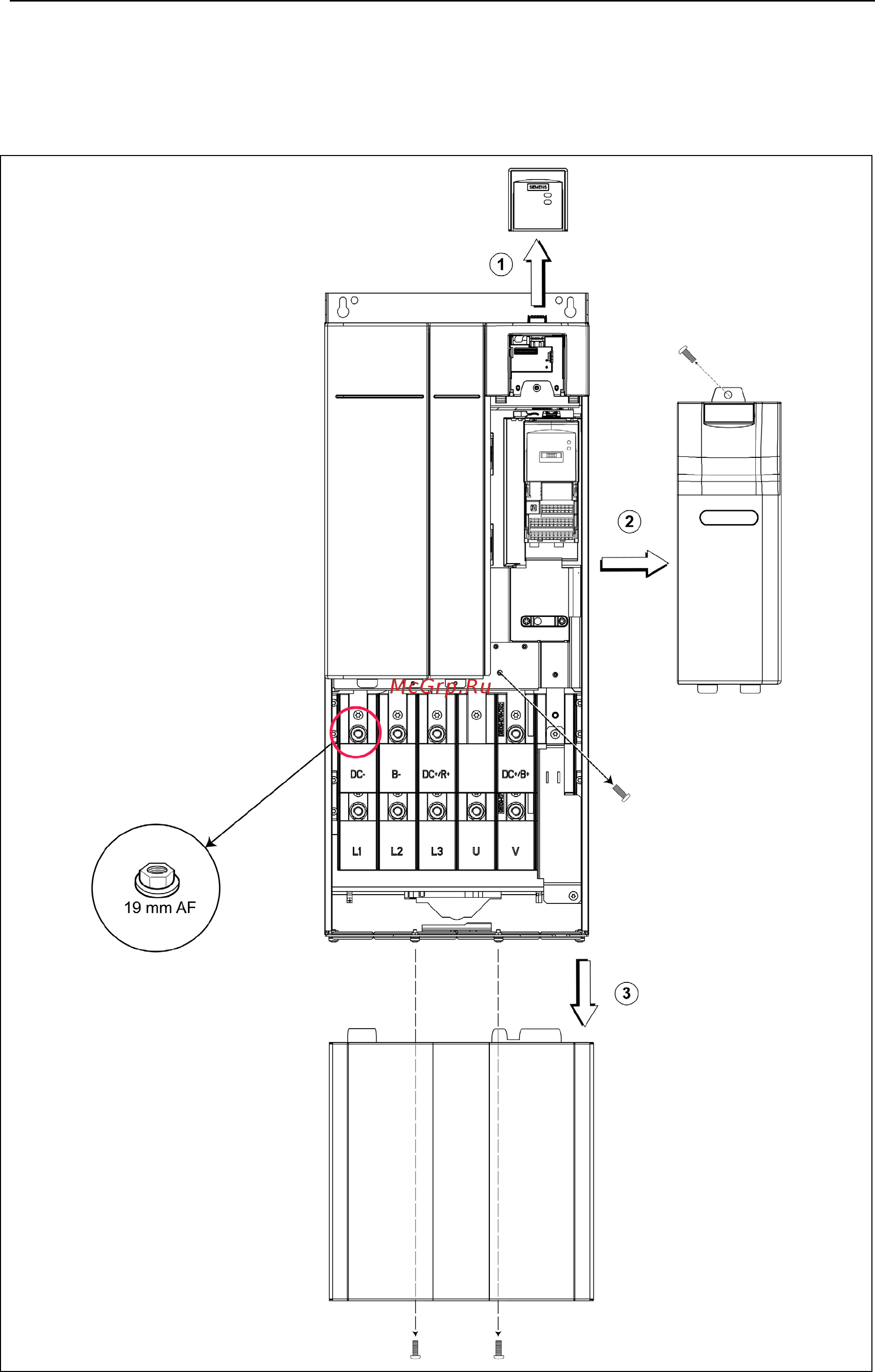 Siemens 6SE6430-2UD35-5FA0 [98/118] B демонтаж лицевых панелей исполнение f