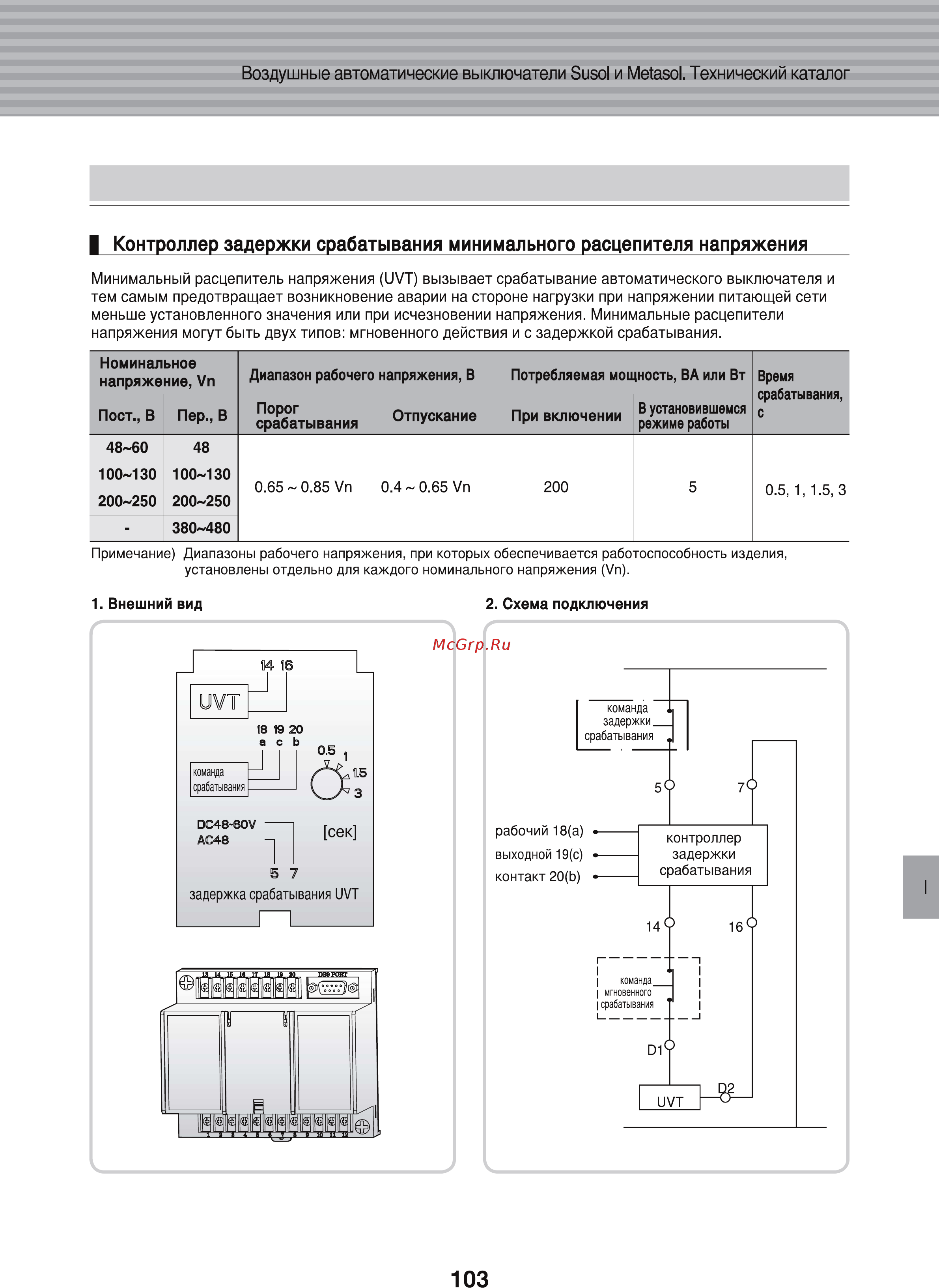 LS Industrial Systems Susol AH-25E3-25H M2D2D2BX AC6U0 AL K [105/156] Контроллер задержки срабатывания минимального расцепителя напряжения