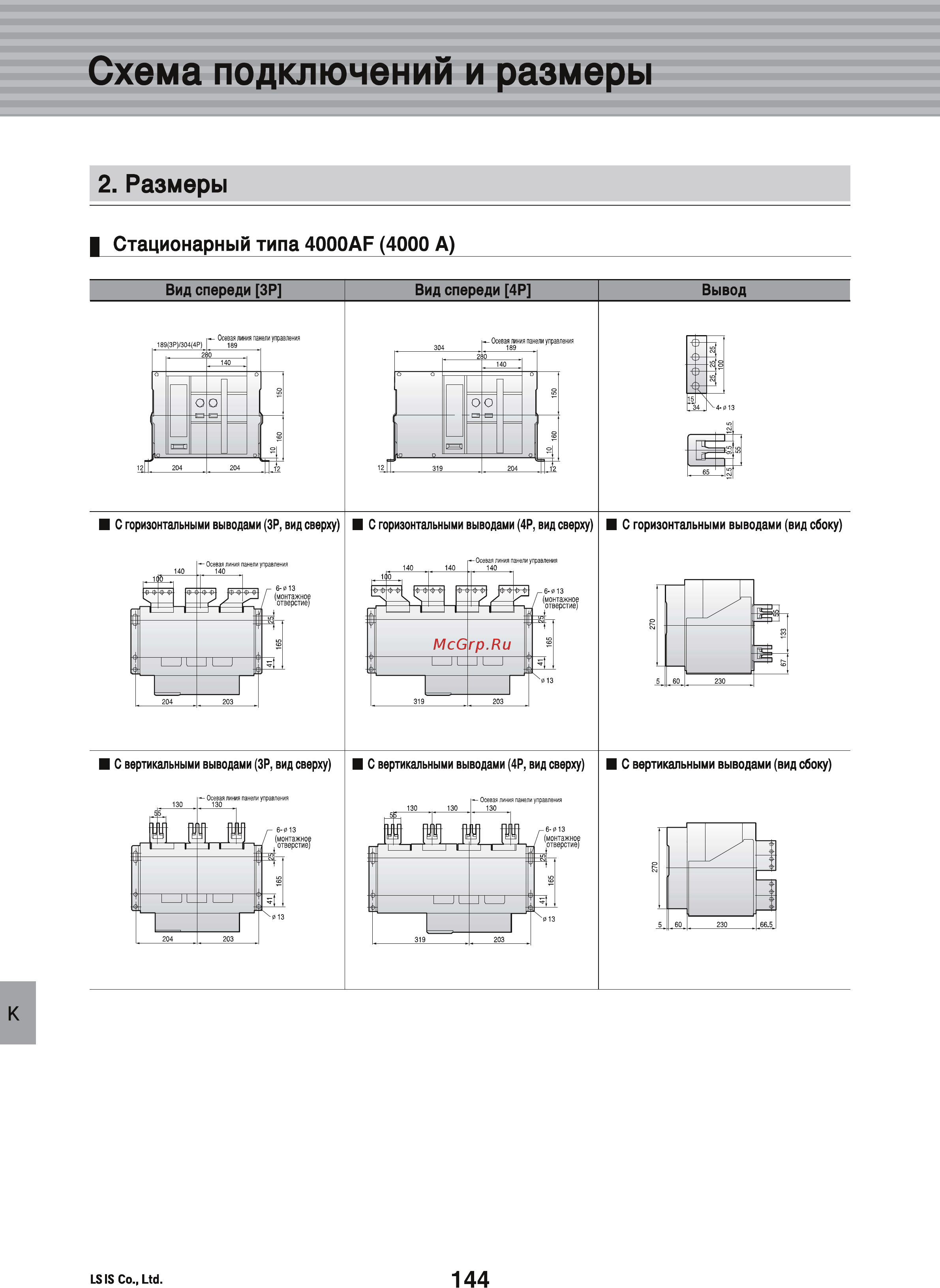LS Industrial Systems Susol AH-25E3-25H M2D2D2BX AC6U0 AL K [146/156] Схема подключений и размеры