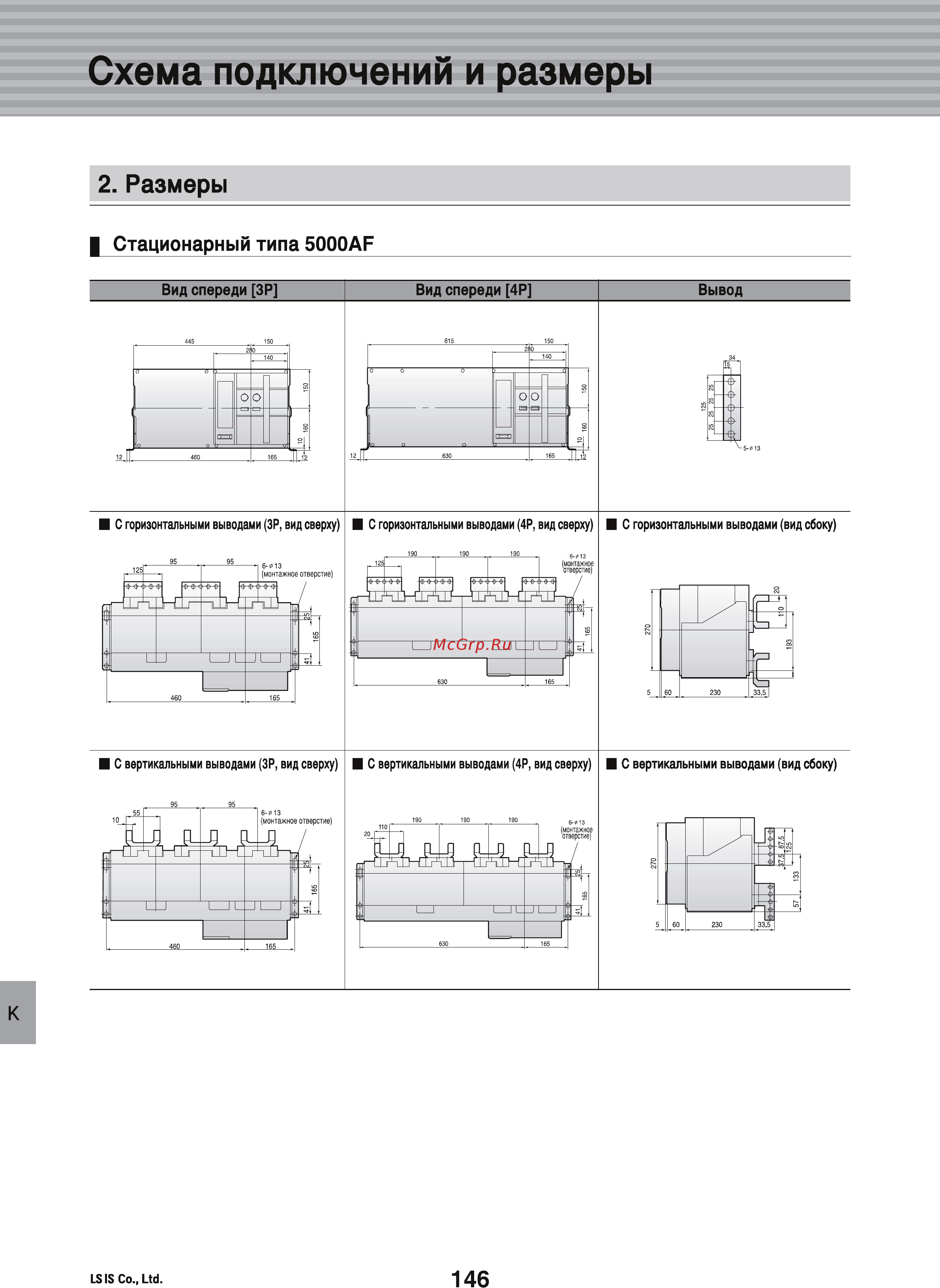 LS Industrial Systems Susol AH-25E3-25H M2D2D2BX AC6U0 AL K [148/156] Схема подключений и размеры
