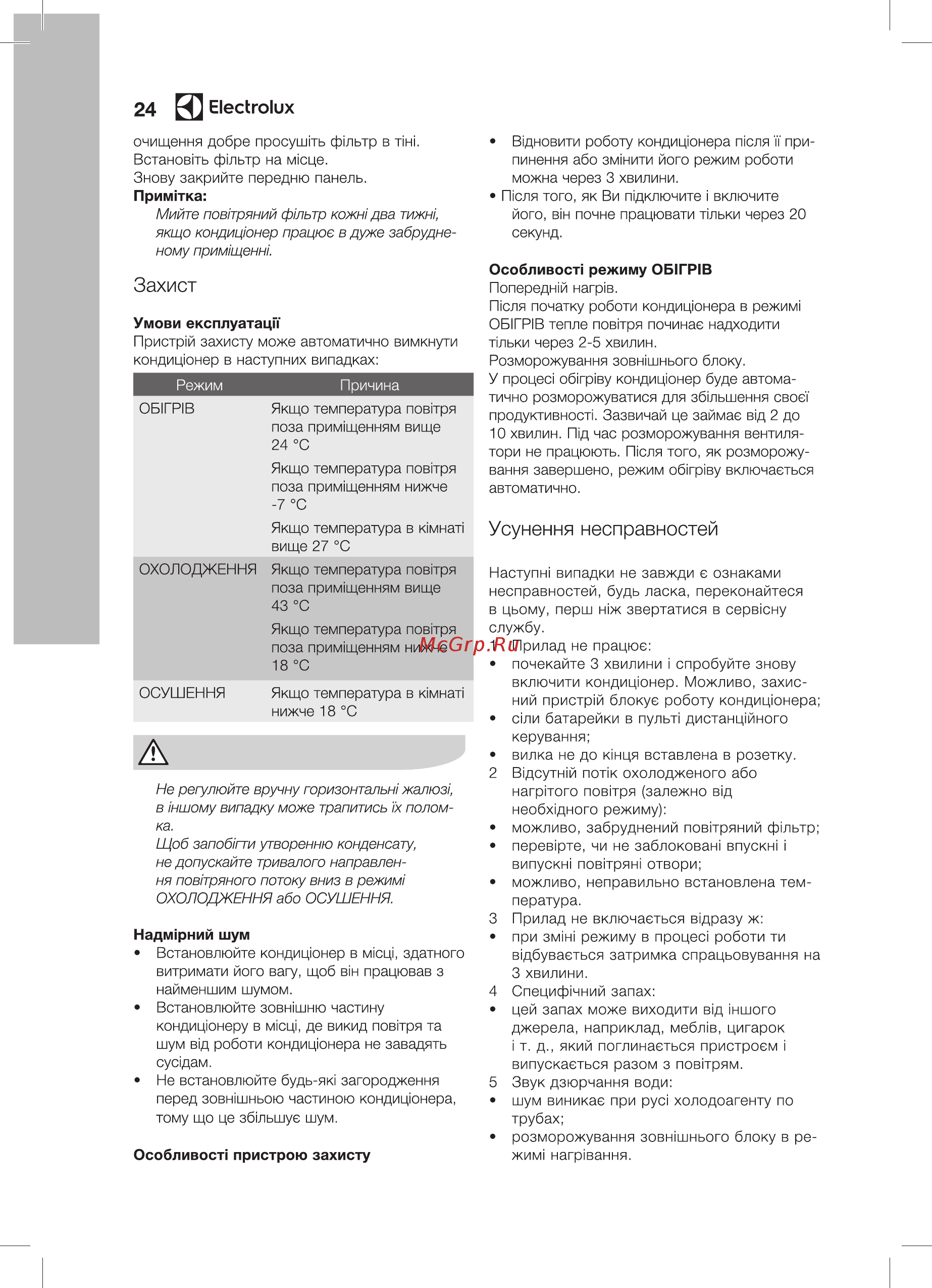 Electrolux EACS-07HO2/N3 [24/36] Захист
