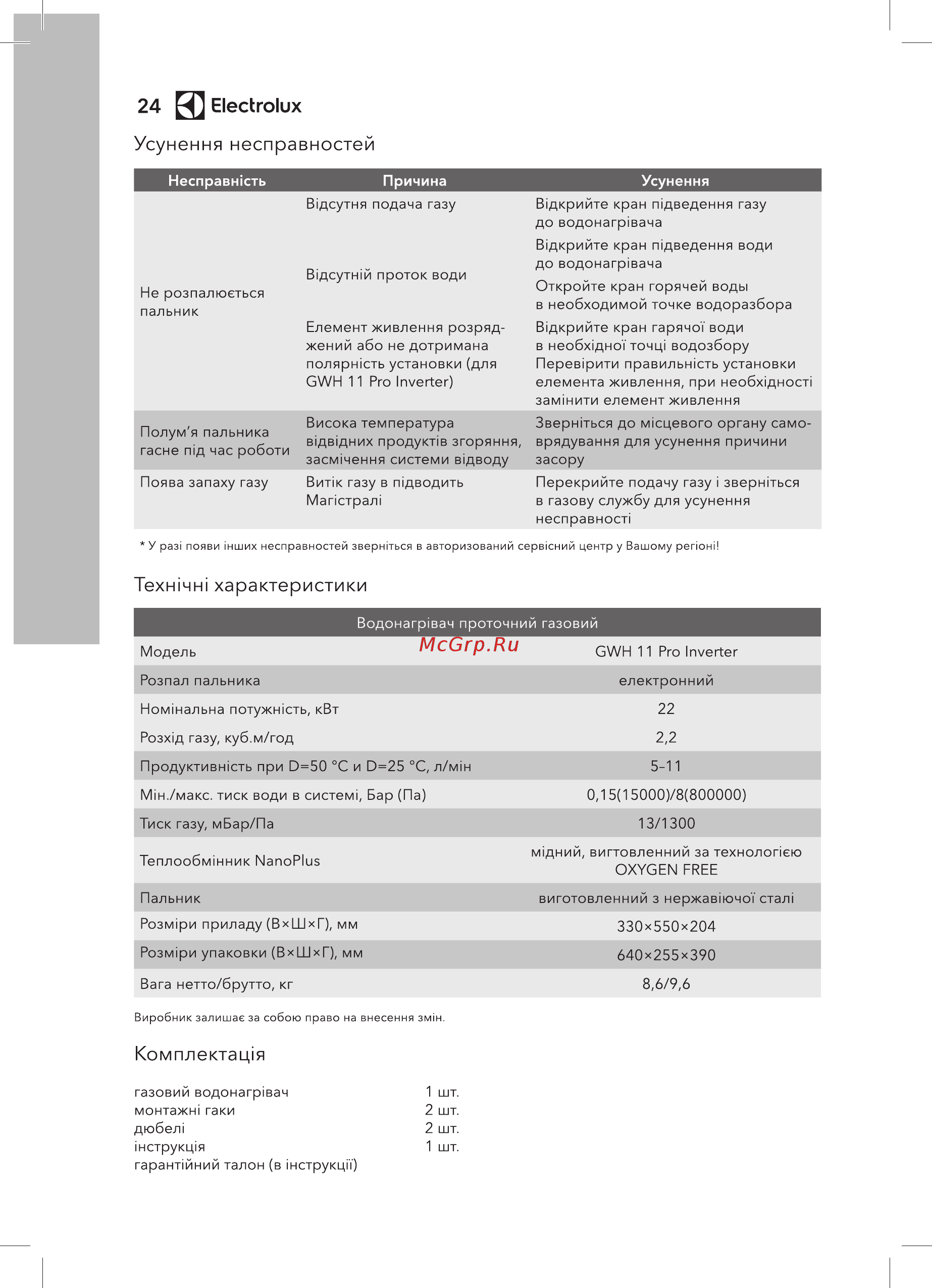 Electrolux GWH 11 ProInverter [24/32] Водонагр вач проточний газовий