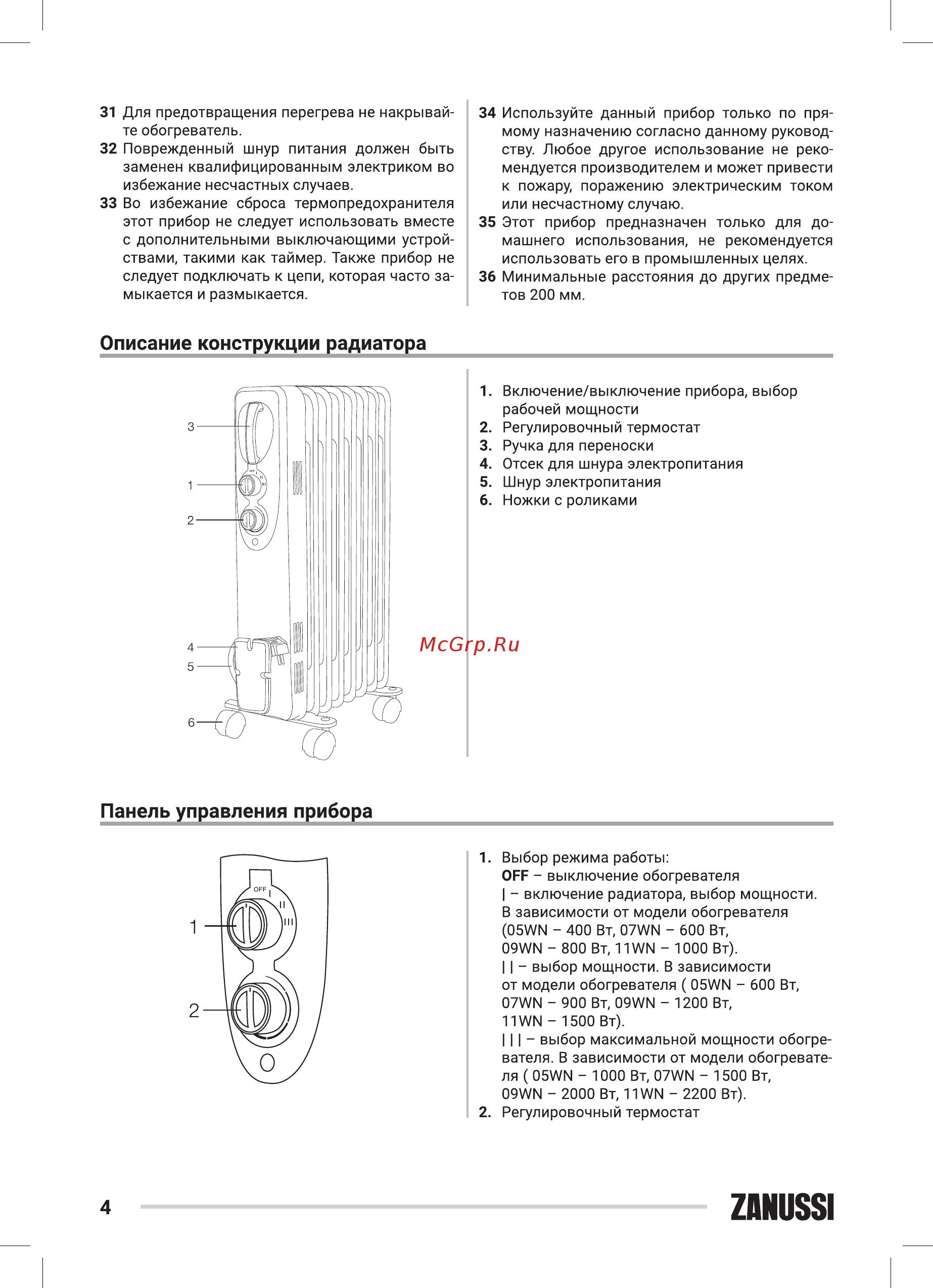 Zanussi ZOH/ES-05WN [4/24] Панель управления прибора