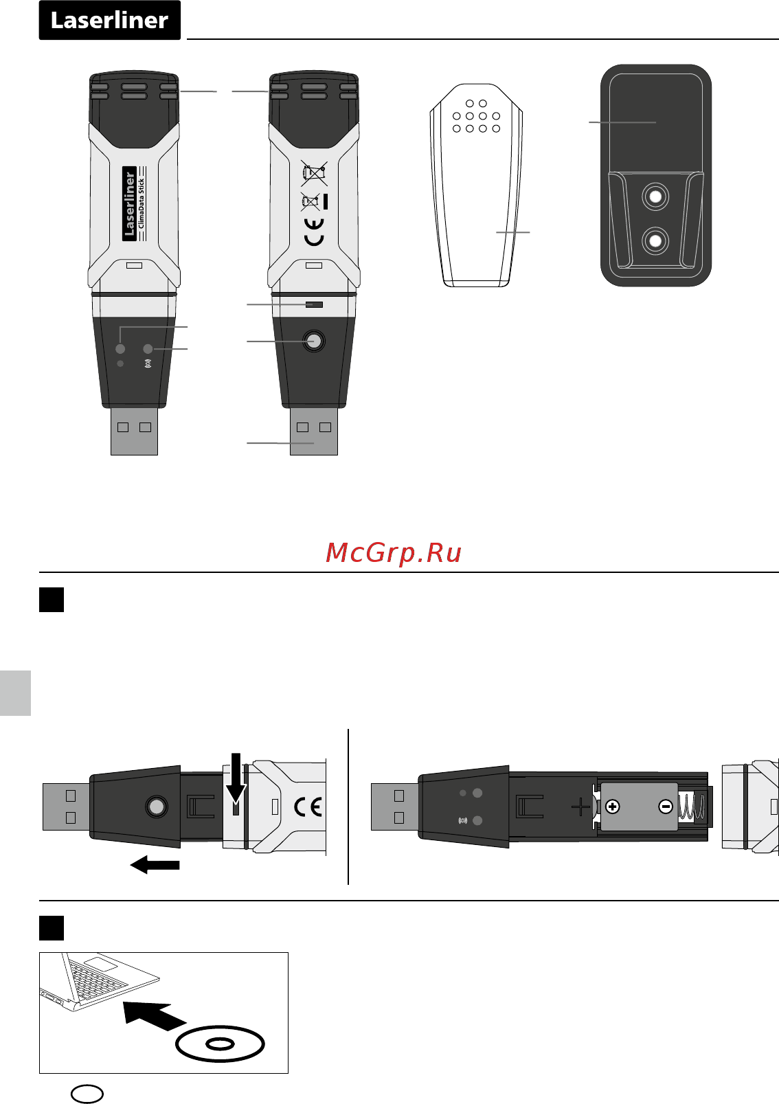 Laserliner ClimaData-Stick 082.027A [12/56] Установка батарея