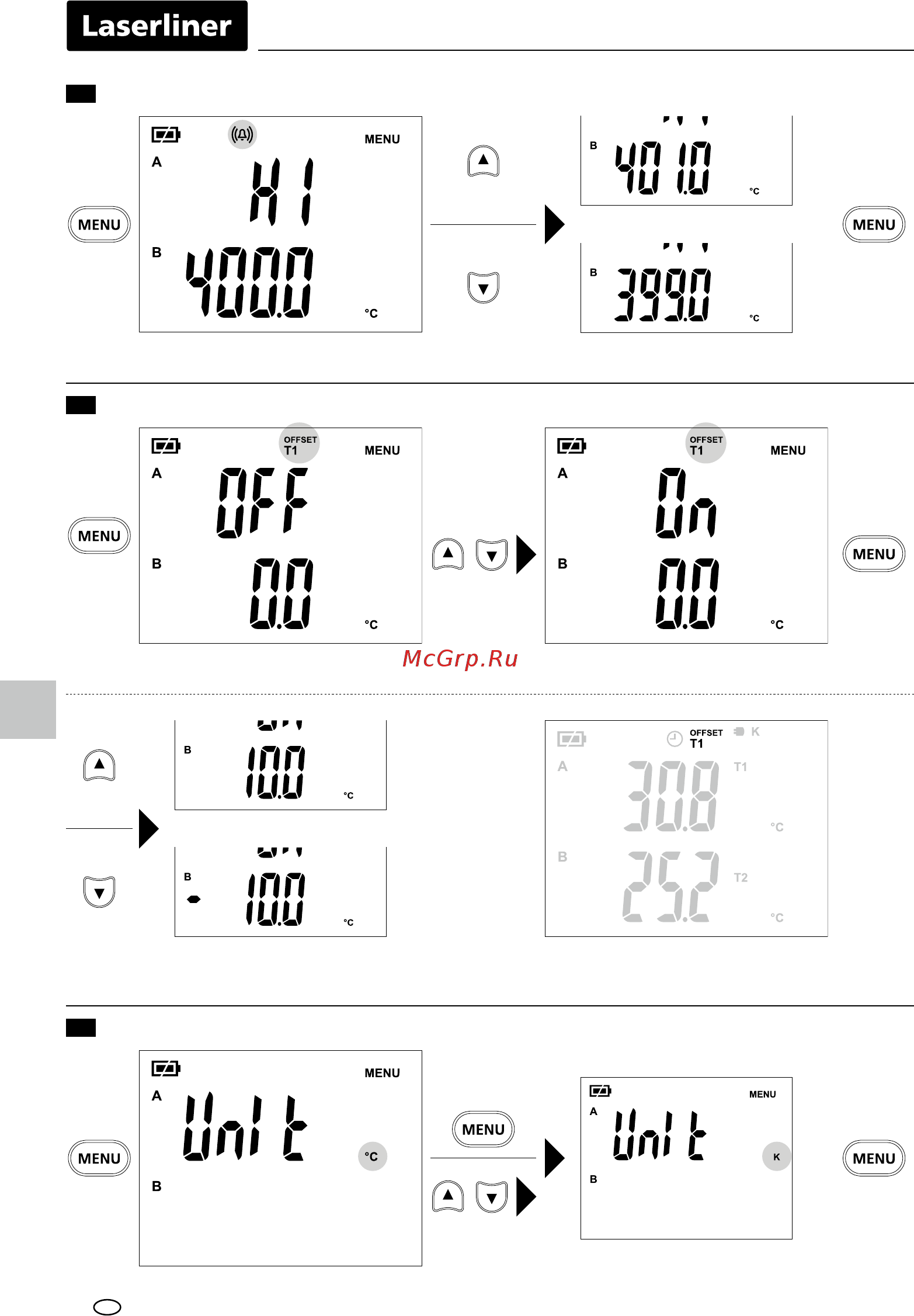Laserliner ThermoMaster Plus 082.036A [38/72] Inställning av temperaturenheten