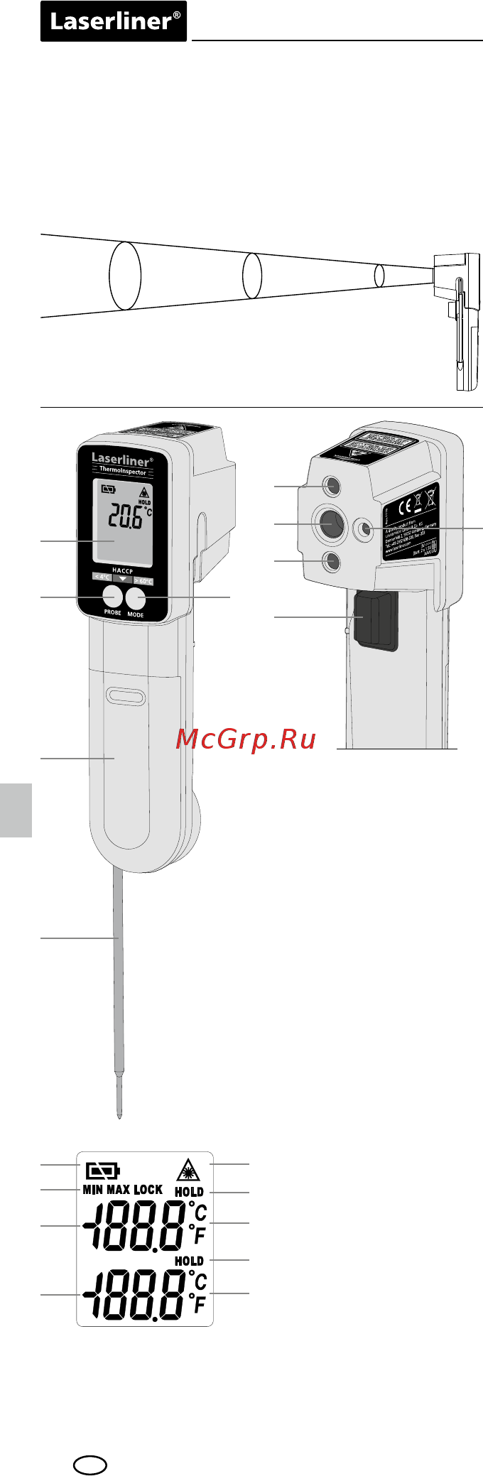 Laserliner Thermoinspector 082.037A [4/52] Указание цели двумя лазерными лучами