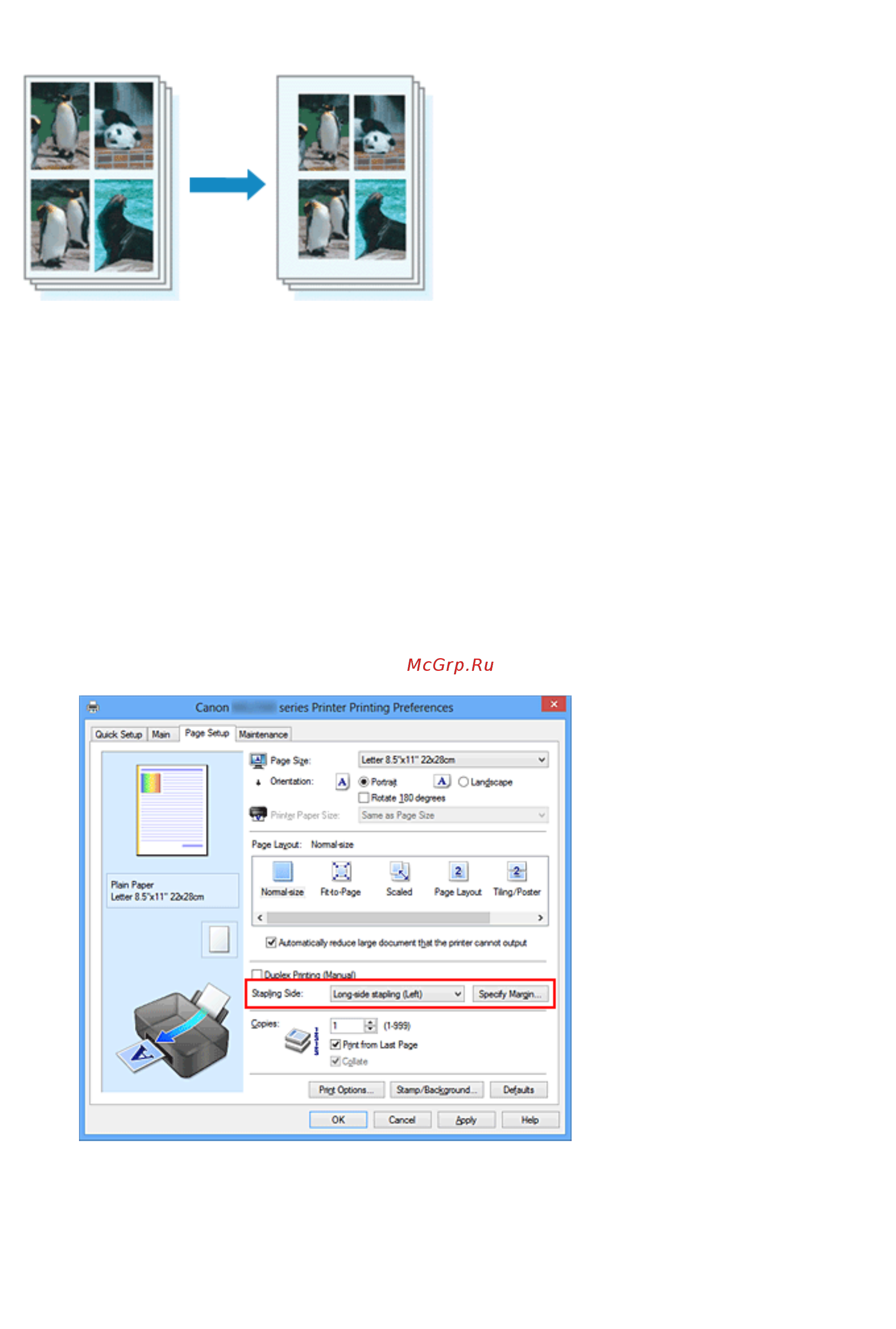 Canon PIXMA  MG2545 [276/638] Укажите значение для параметра сторона переплета