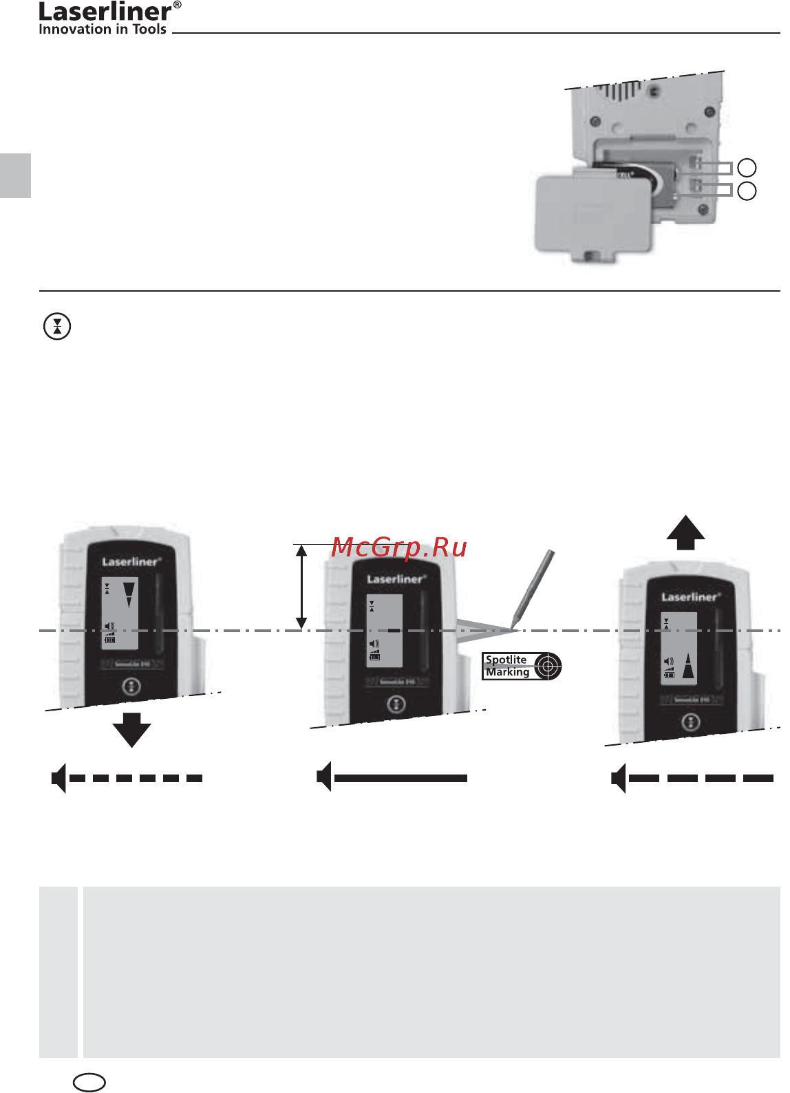 Laserliner SensoLite 310 Set 028.71 [12/92] Werken met de optionele laserontvanger