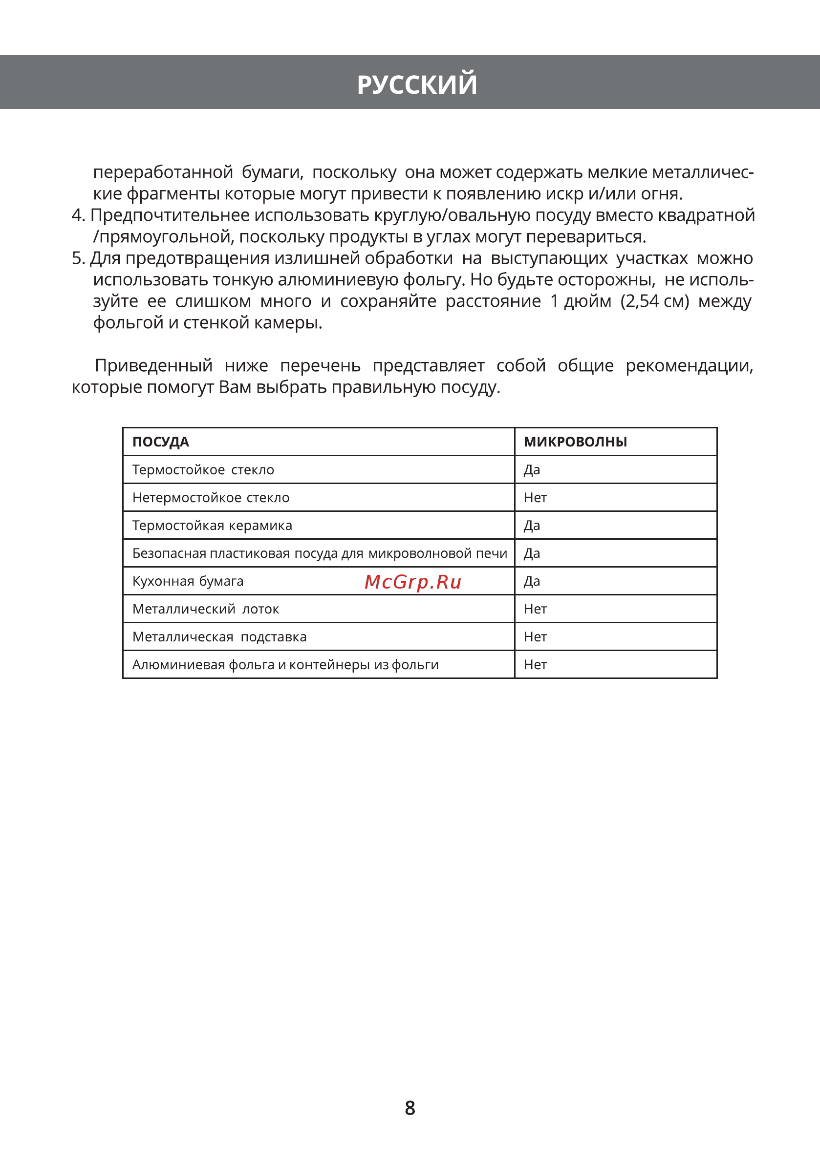 Hermes Technics HT-MW305M [10/32] Предпочтительнее использовать круглую овальную посуду вместо квадратной